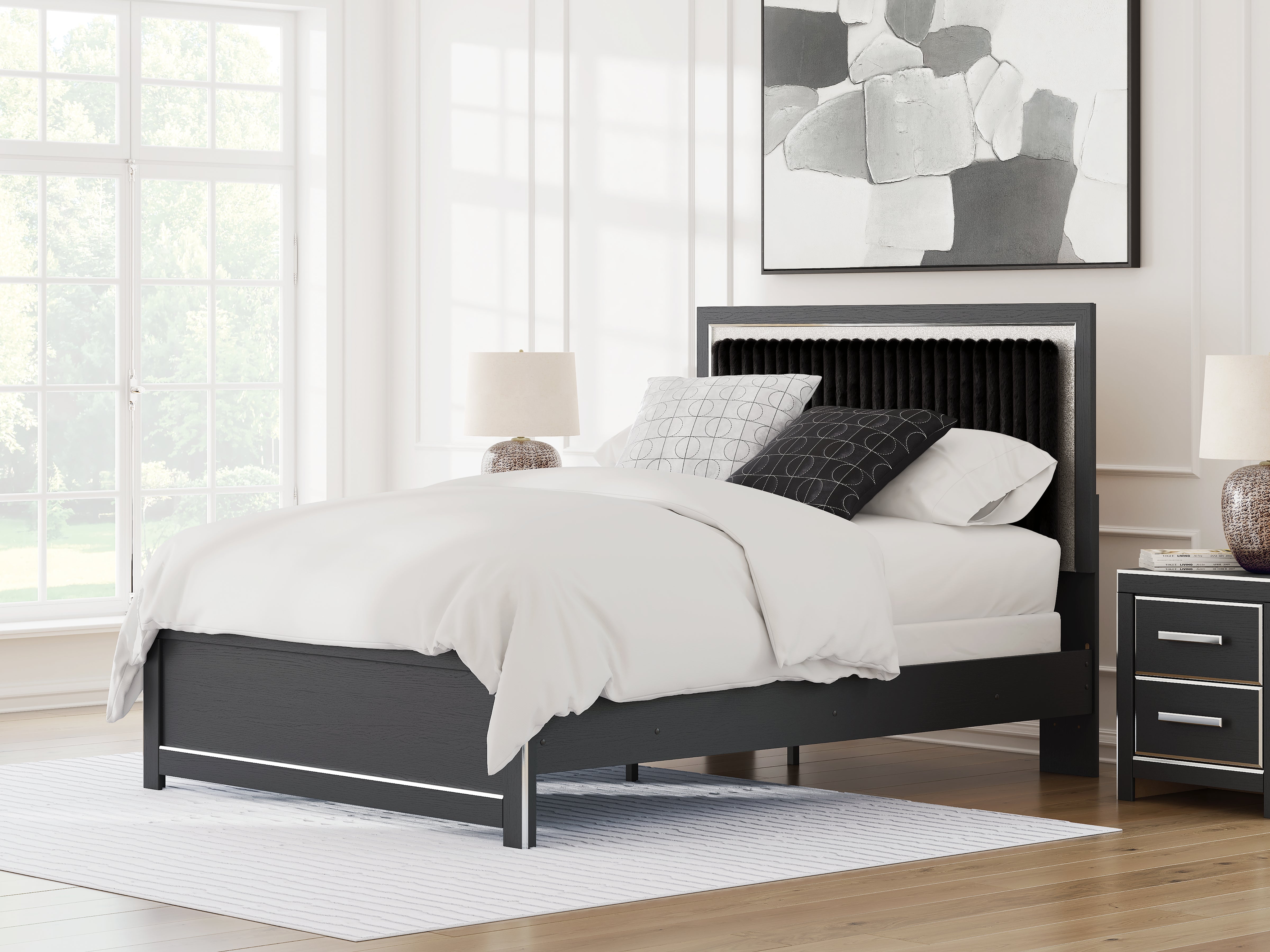 Leasing Furniture - Ashley Furniture - Zuraleus Bedroom - Queen Upholstered Panel Bed / Black - PCB3380B6