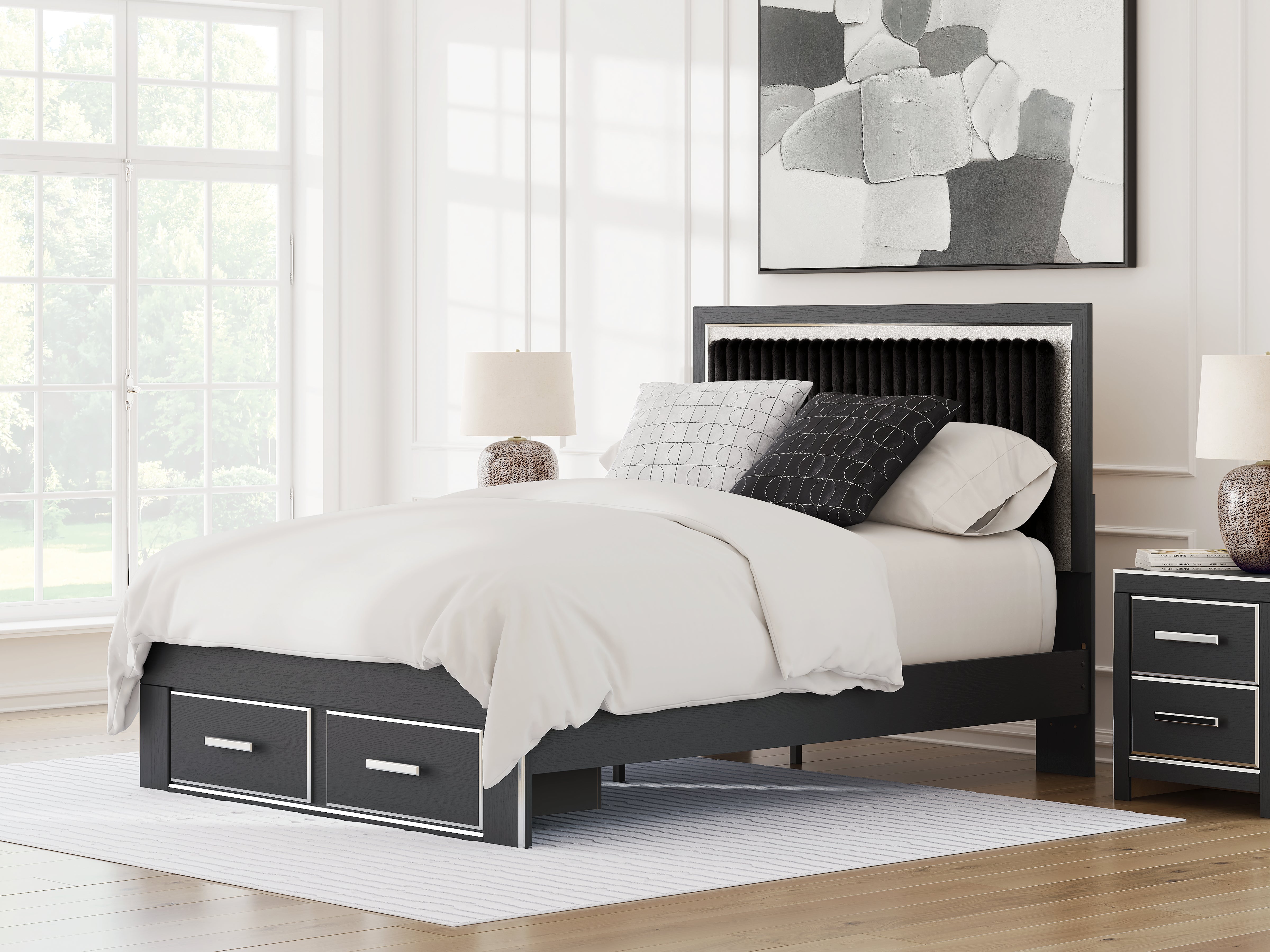 Leasing Furniture - Ashley Furniture - Zuraleus Bedroom - Queen Upholstered Panel Storage Bed / Black - PCB3380B4