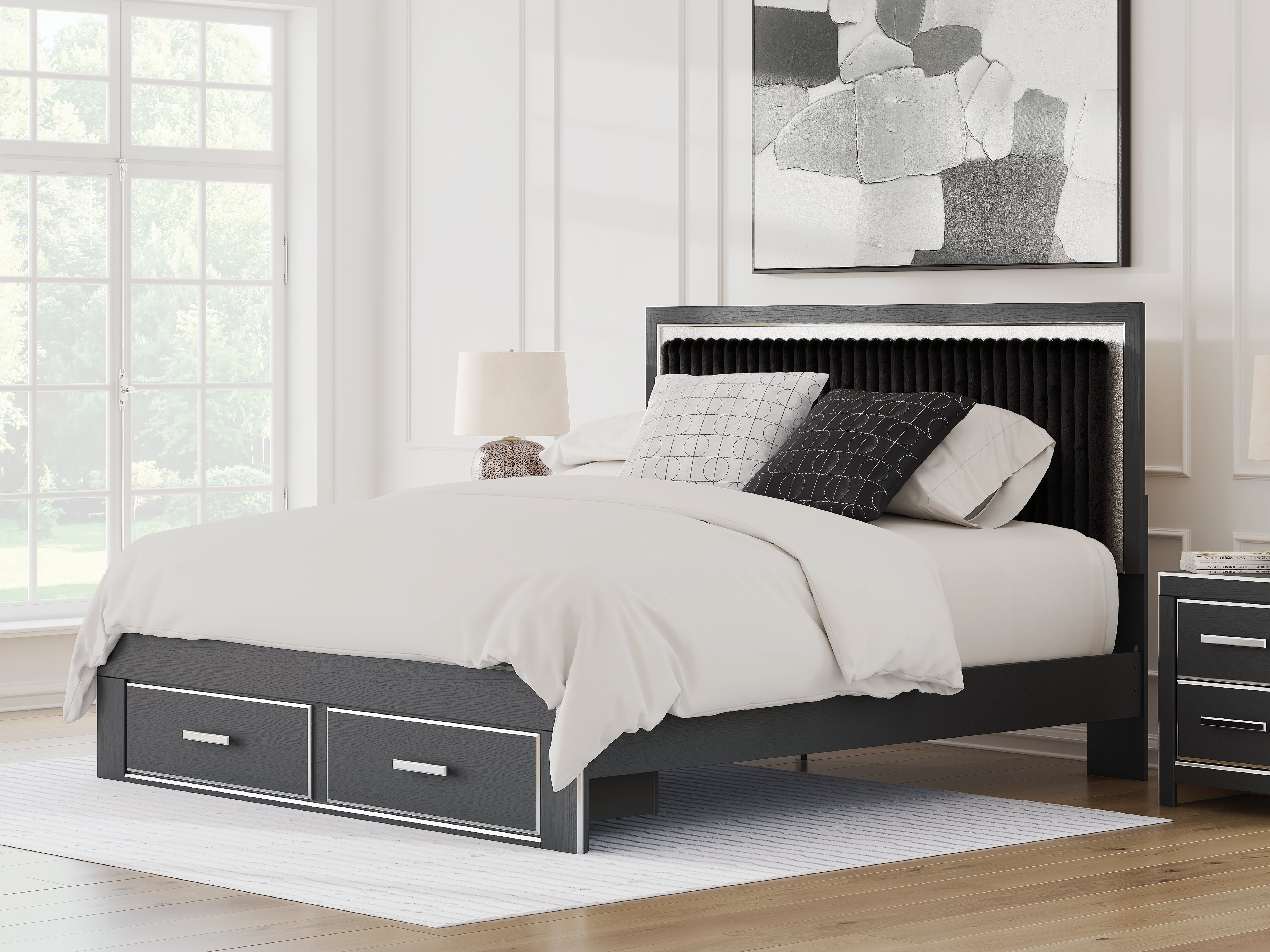 Leasing Furniture - Ashley Furniture - Zuraleus Bedroom - King Upholstered Panel Storage Bed / Black - PCB3380B11