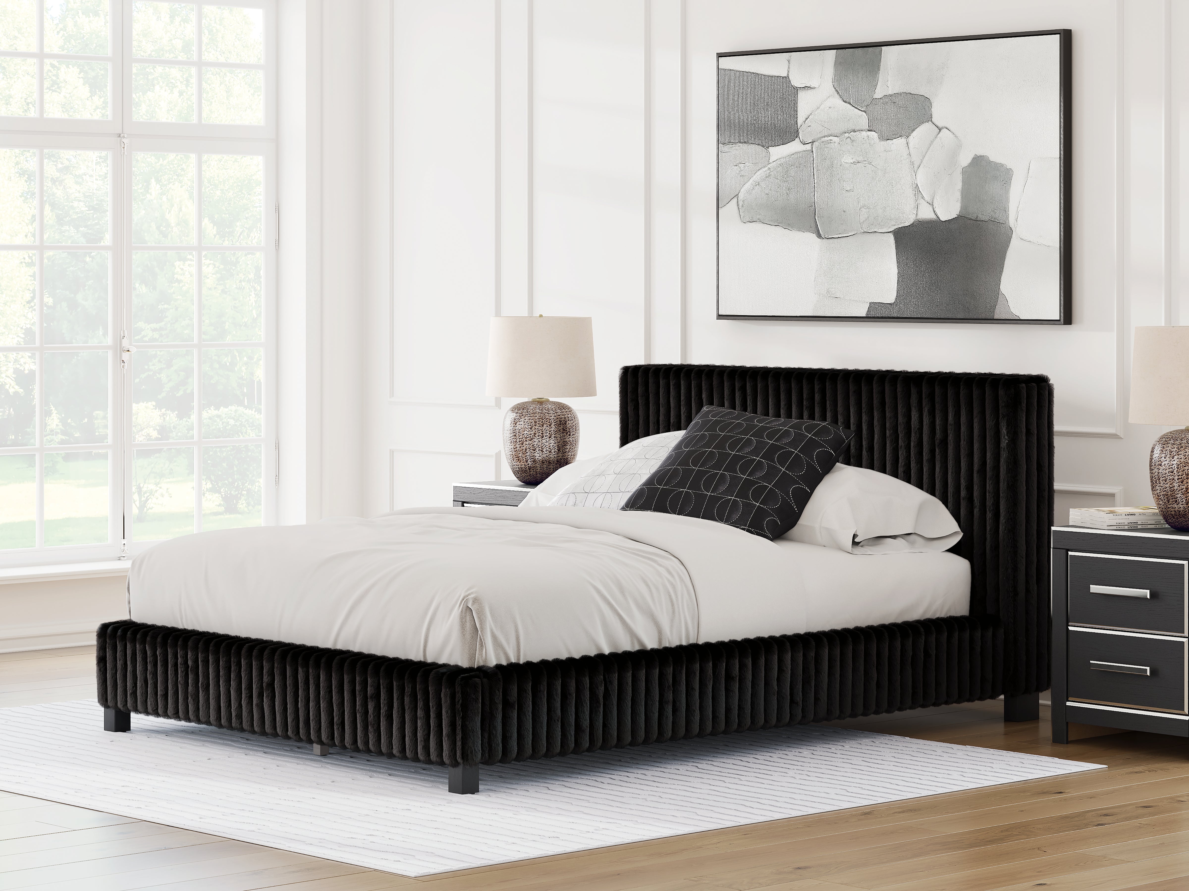 Leasing Furniture - Ashley Furniture - Zuraleus Bedroom - Queen Upholstered Bed / Black - PCB3380B8