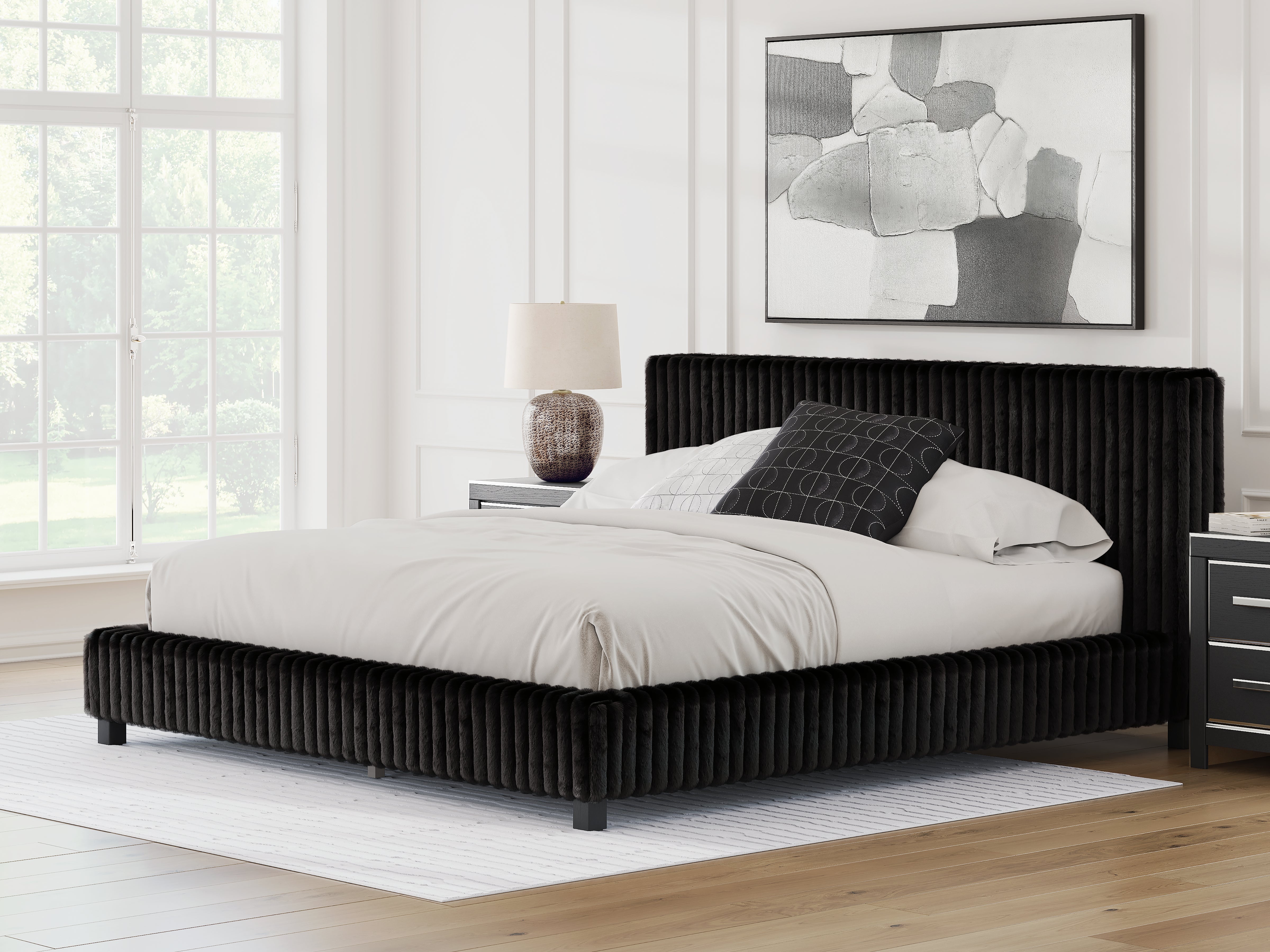 Leasing Furniture - Ashley Furniture - Zuraleus Bedroom - King Upholstered Bed / Black - PCB3380B13
