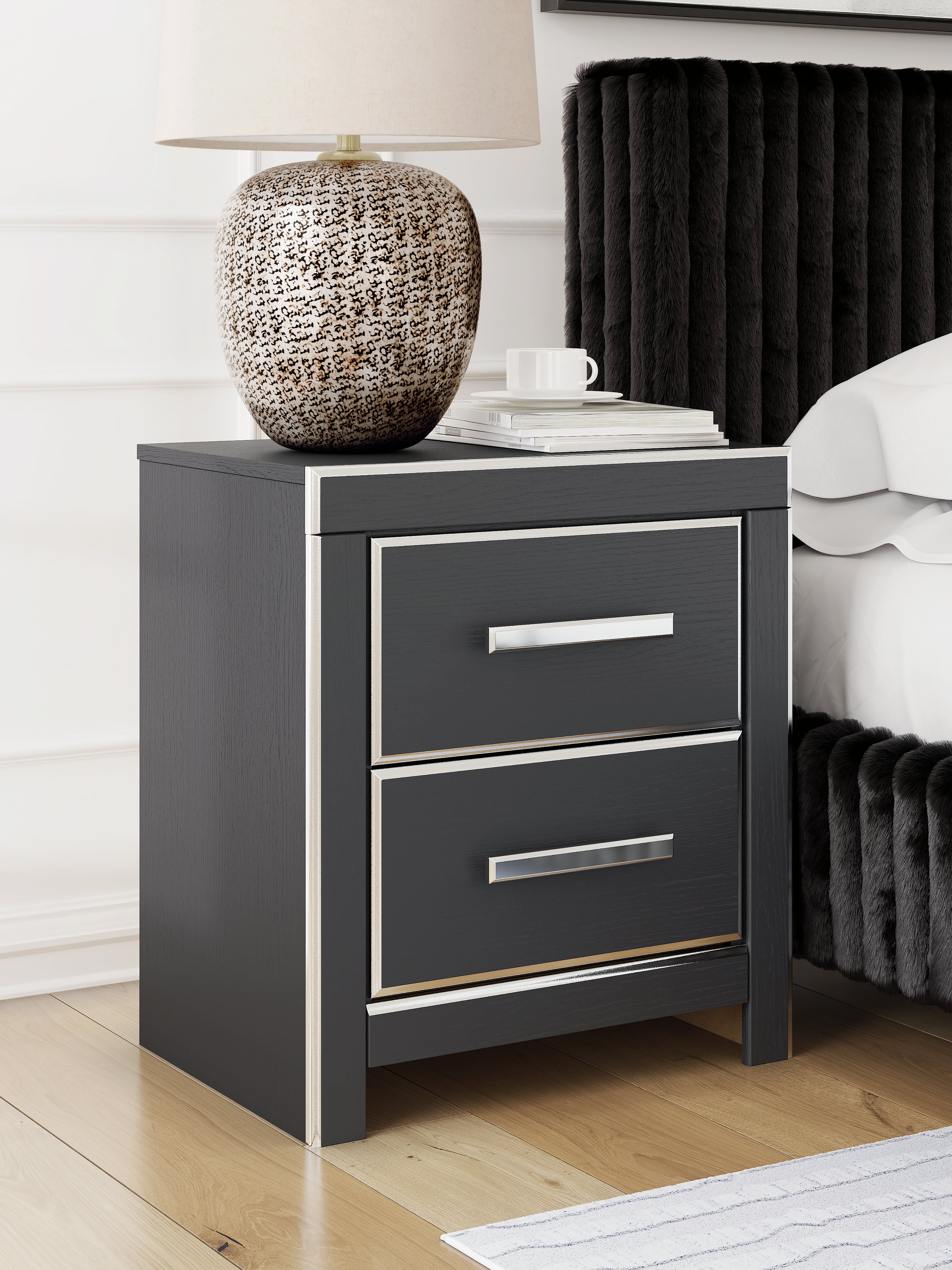 Leasing Furniture - Ashley Furniture - Zuraleus Bedroom - Two Drawer Night Stand / Black - PCB3380-92