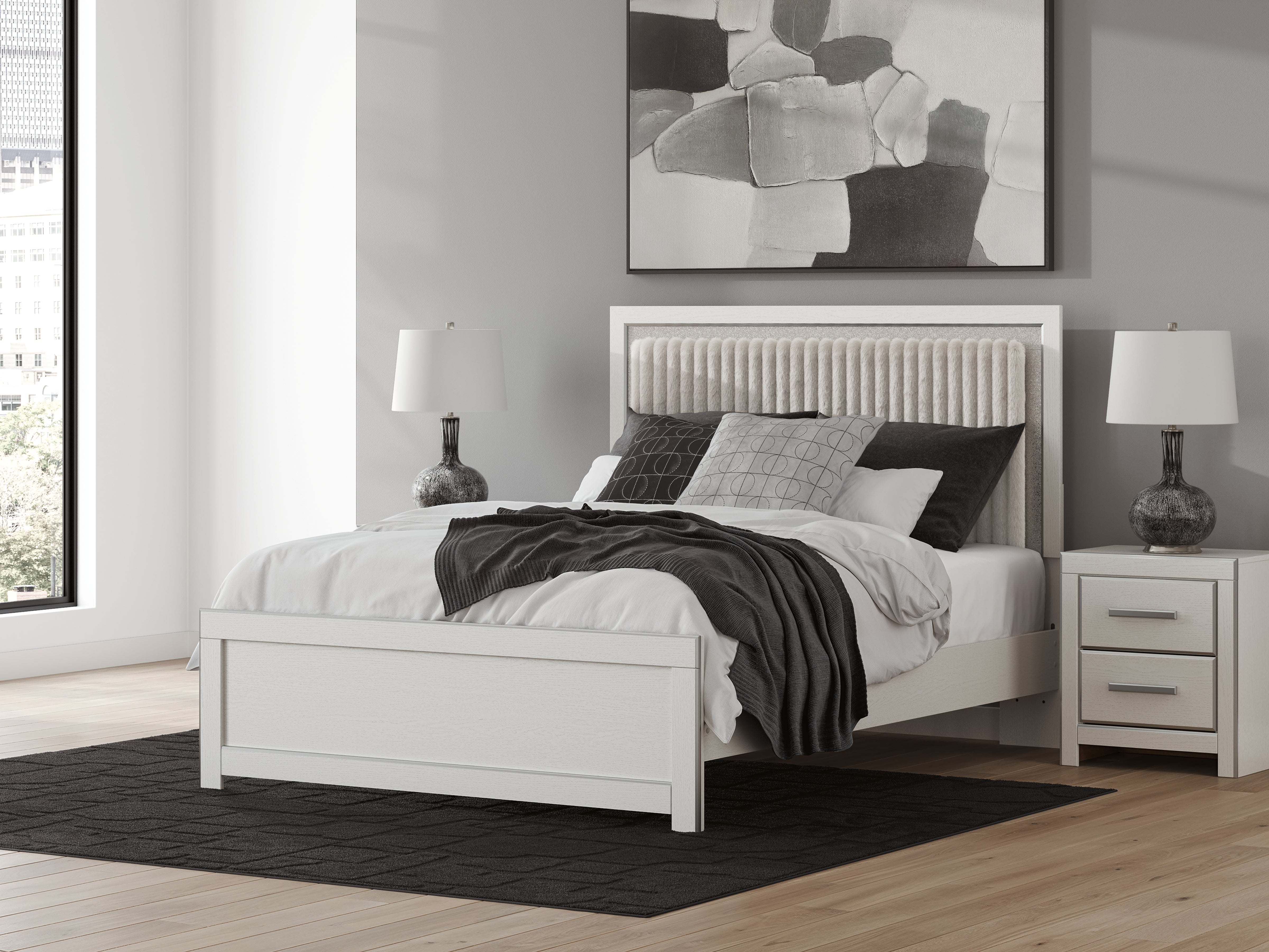 Leasing Furniture - Ashley Furniture - Zuraleus Bedroom - Queen Upholstered Panel Platform Bed / White - PCB3381B2