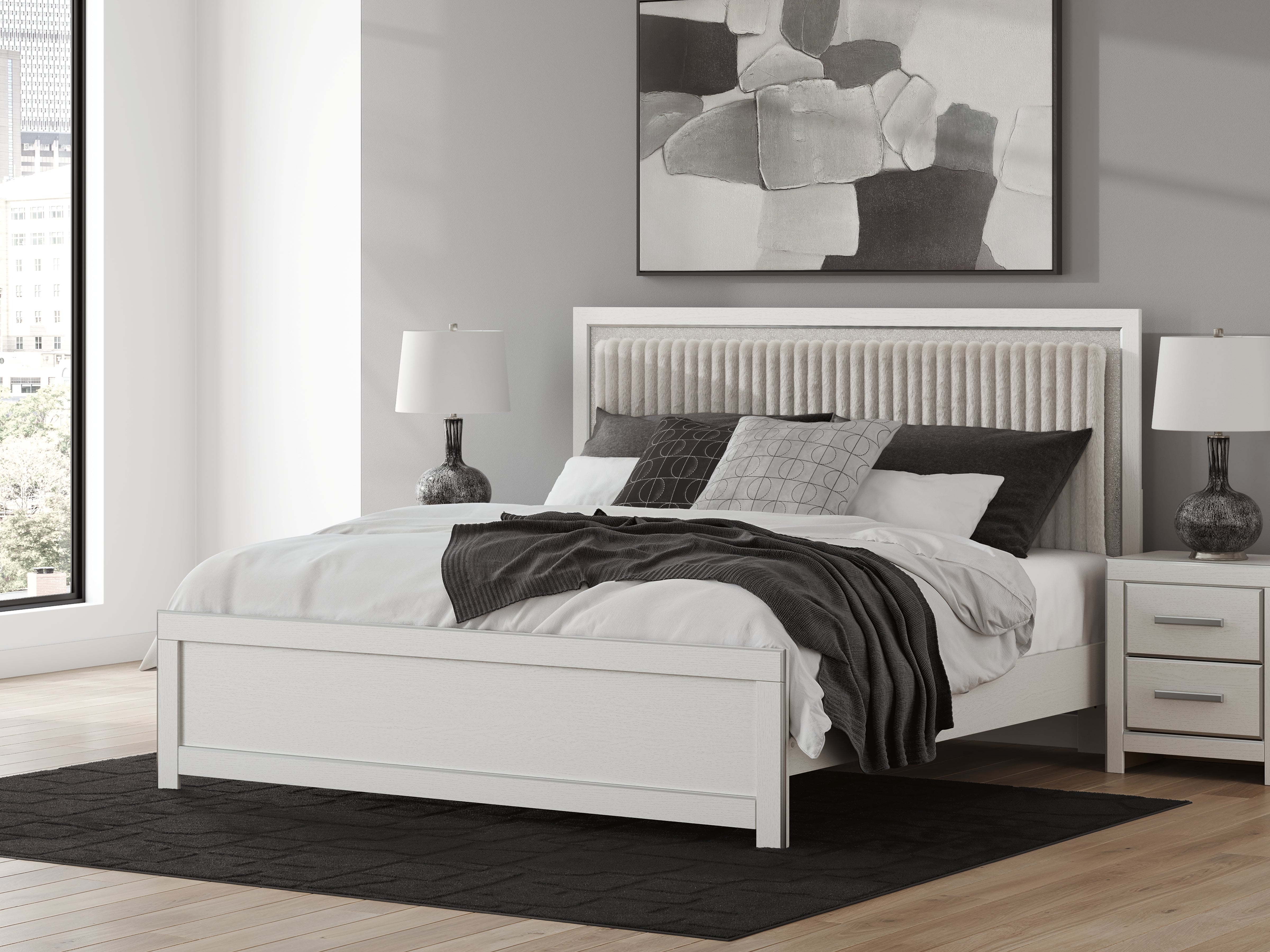 Leasing Furniture - Ashley Furniture - Zuraleus Bedroom - King Upholstered Panel Platform Bed / White - PCB3381B8