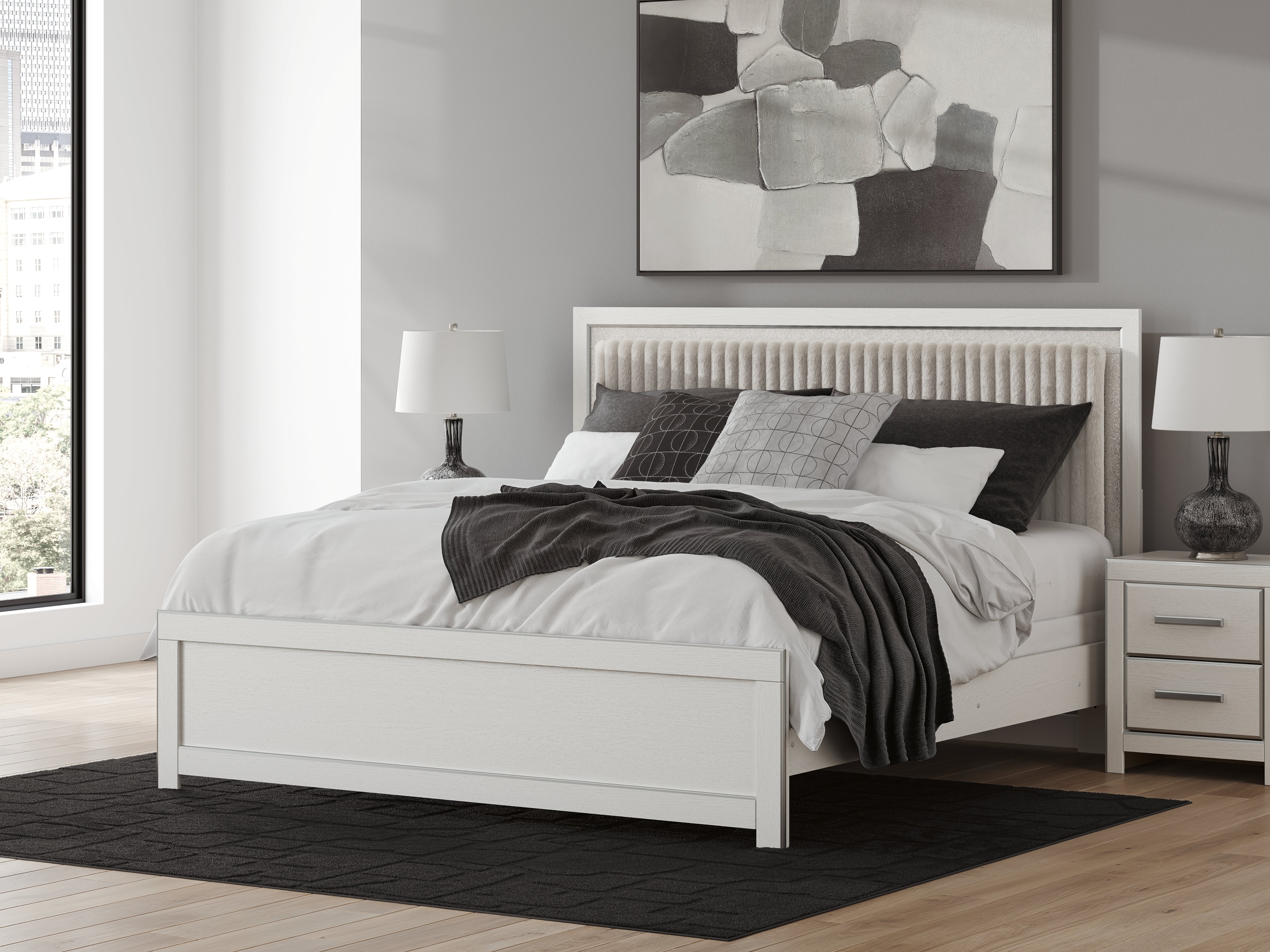 Leasing Furniture - Ashley Furniture - Zuraleus Bedroom - King Upholstered Panel Bed / White - PCB3381B10
