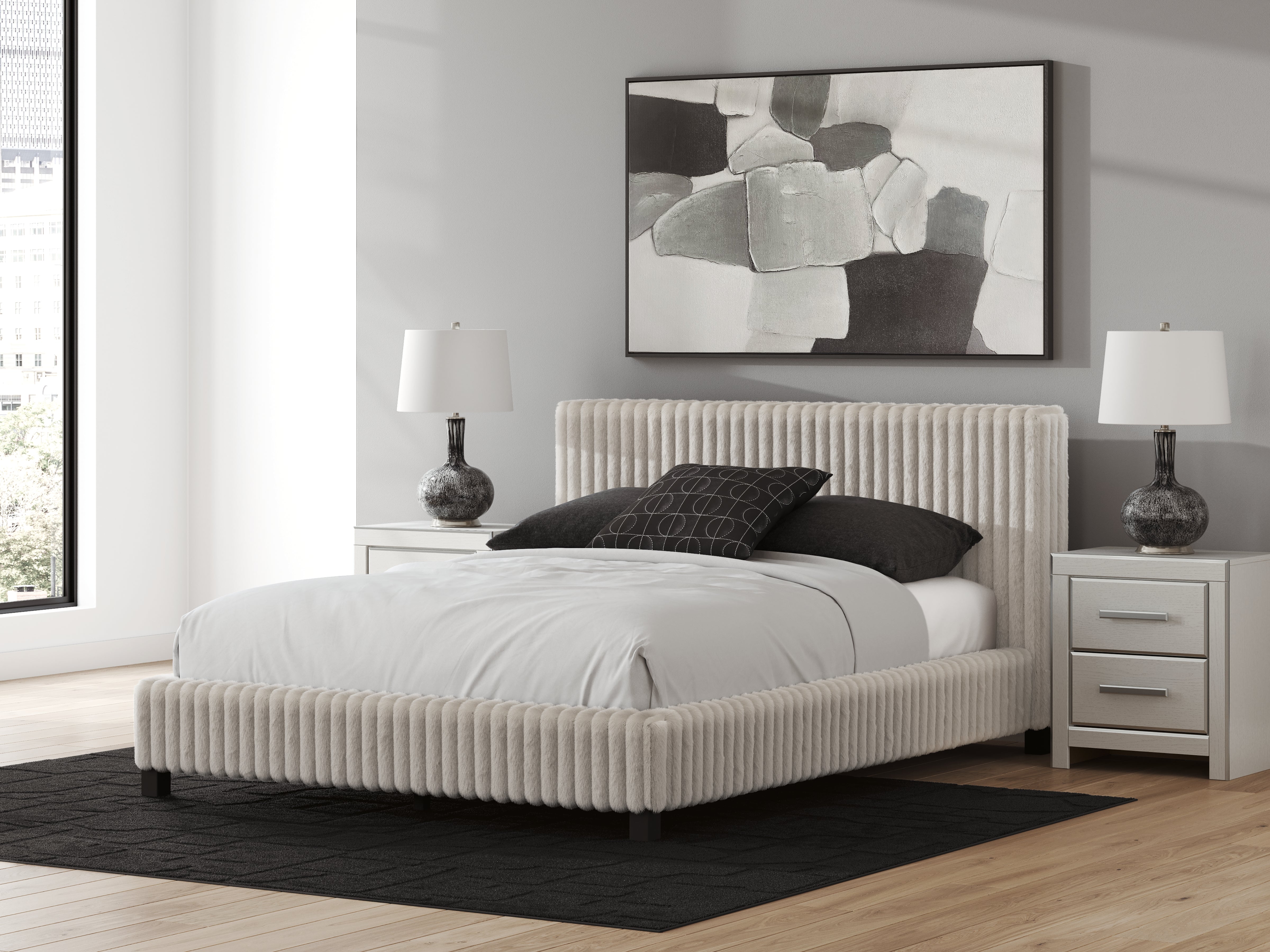 Leasing Furniture - Ashley Furniture - Zuraleus Bedroom - Queen Upholstered Bed / White - PCB3381B11