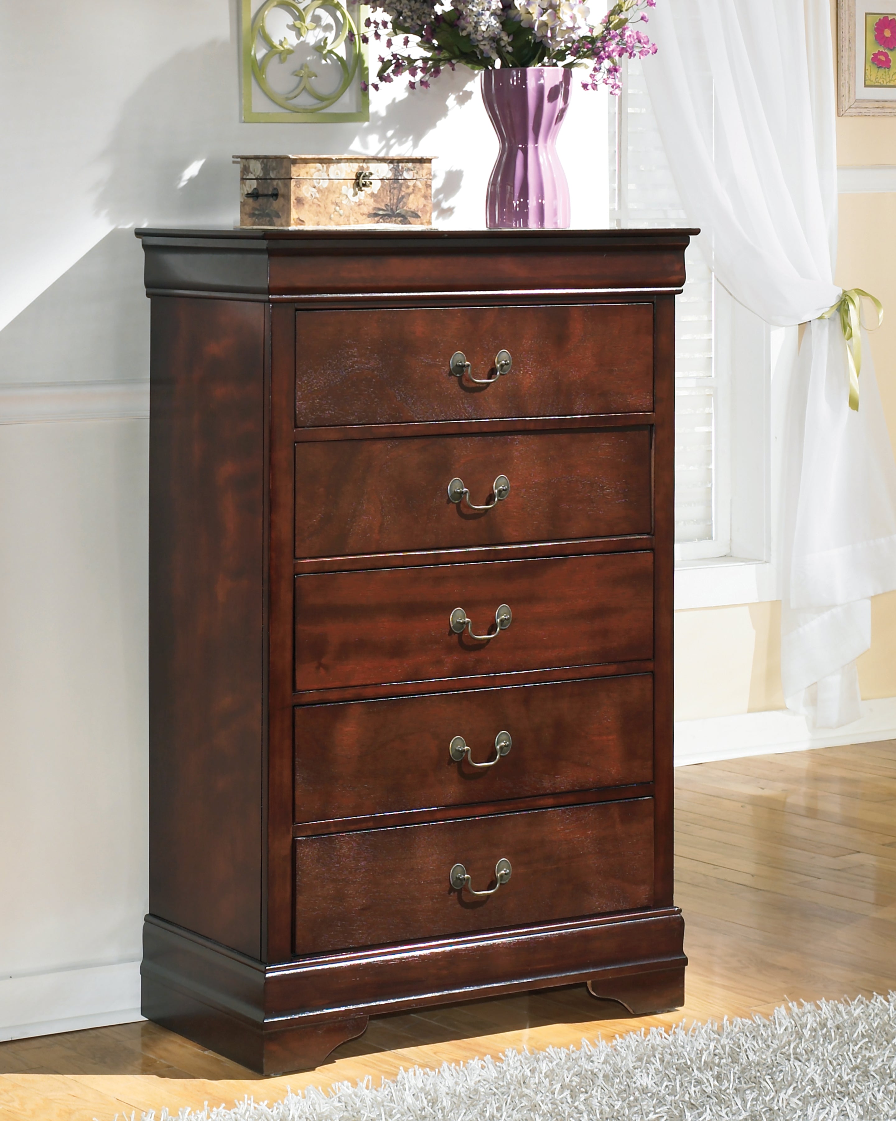 Leasing Furniture - Ashley Furniture - Alisdair Bedroom - Chest / Reddish Brown - B376-46