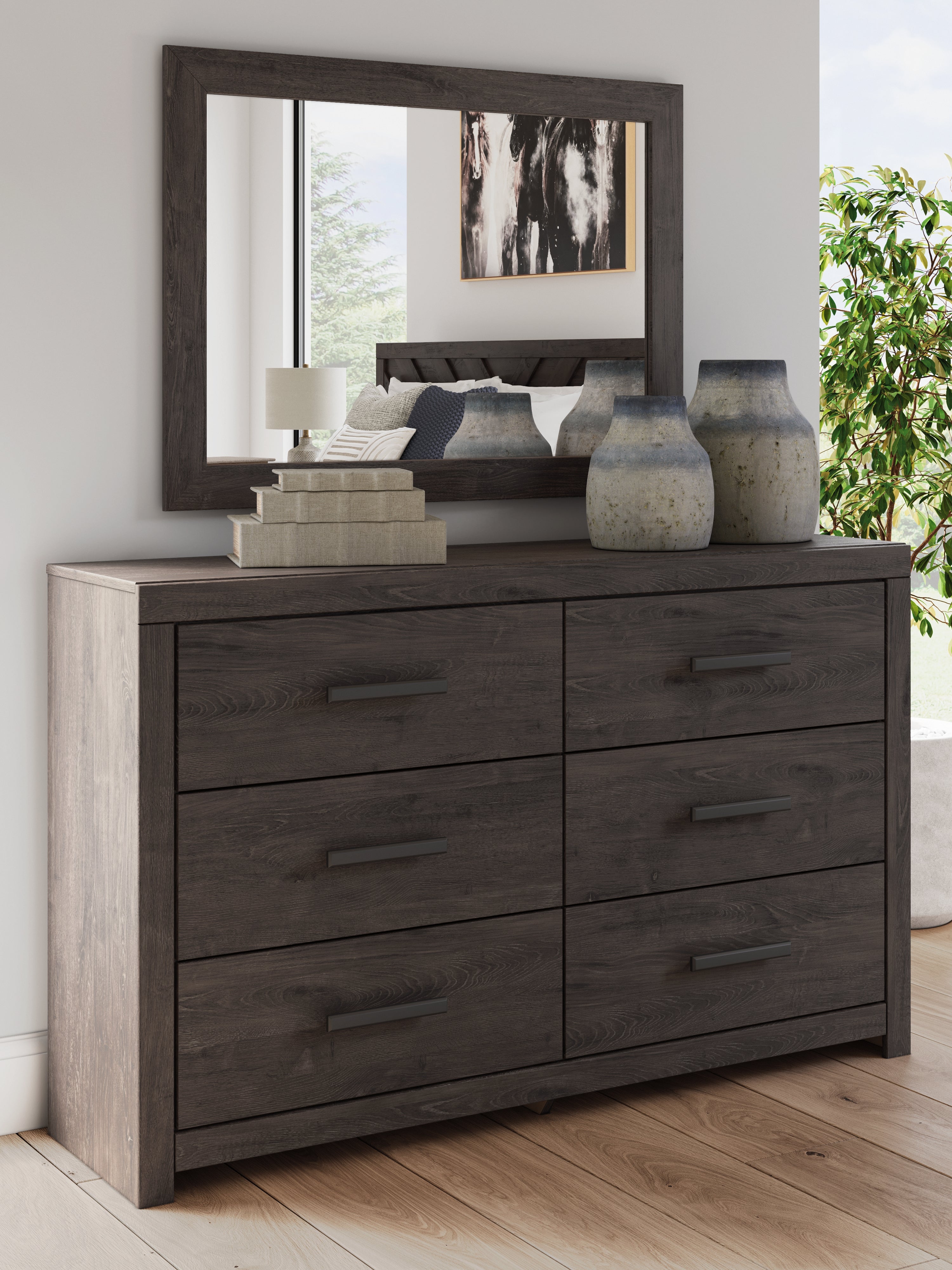 Leasing Furniture - Ashley Furniture - Prendonea Bedroom - Dresser and Mirror / Charcoal - B3789B1