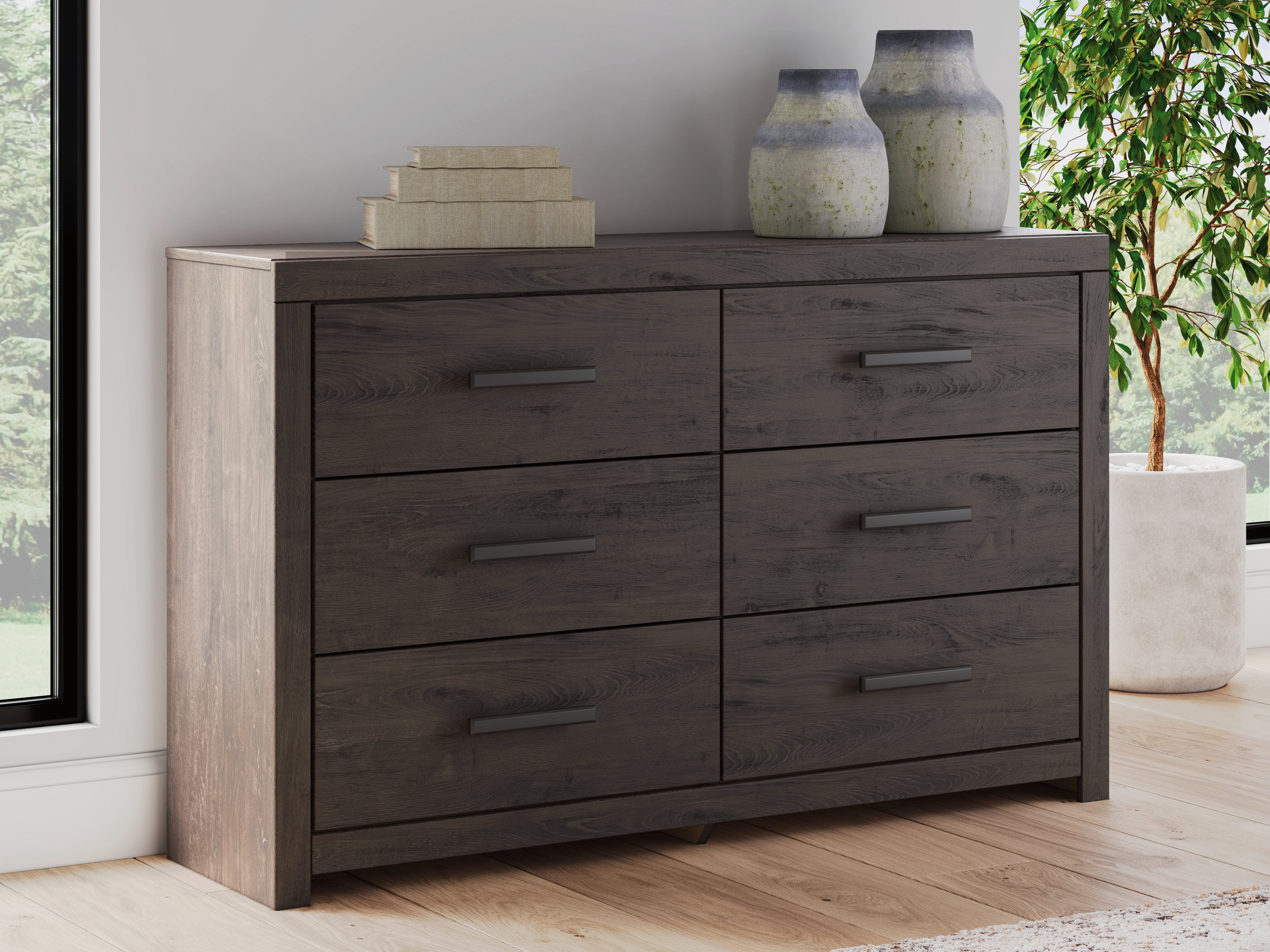 Leasing Furniture - Ashley Furniture - Prendonea Bedroom - Six Drawer Dresser / Charcoal - B3789-31