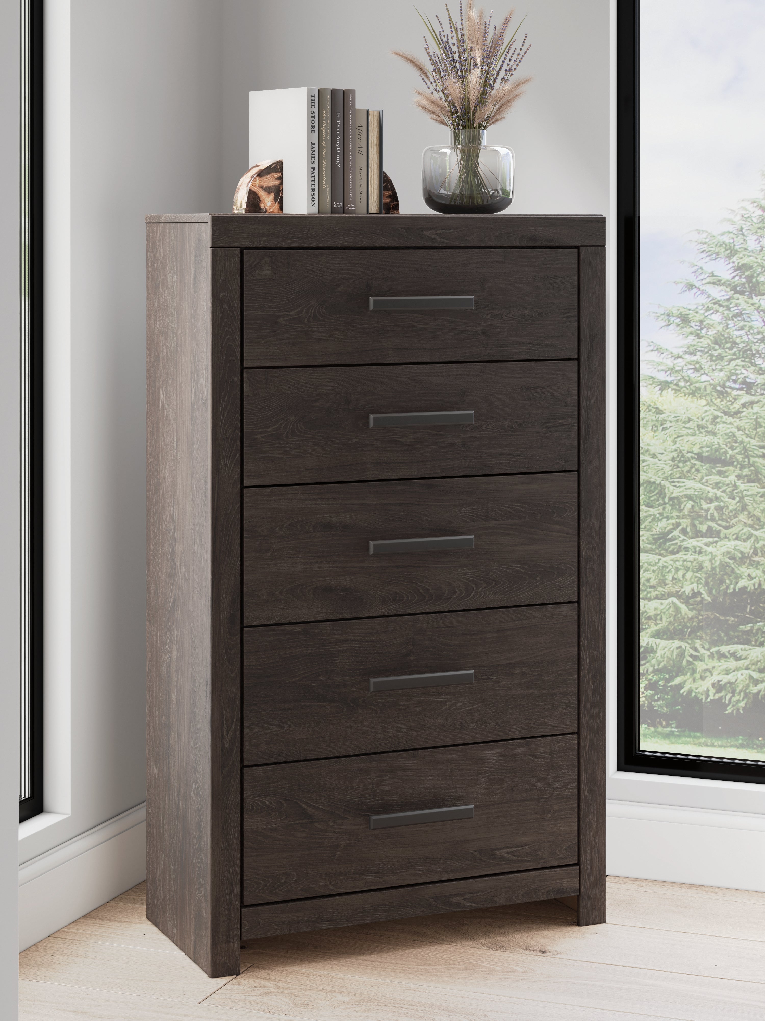 Leasing Furniture - Ashley Furniture - Prendonea Bedroom - Five Drawer Chest / Charcoal - B3789-46