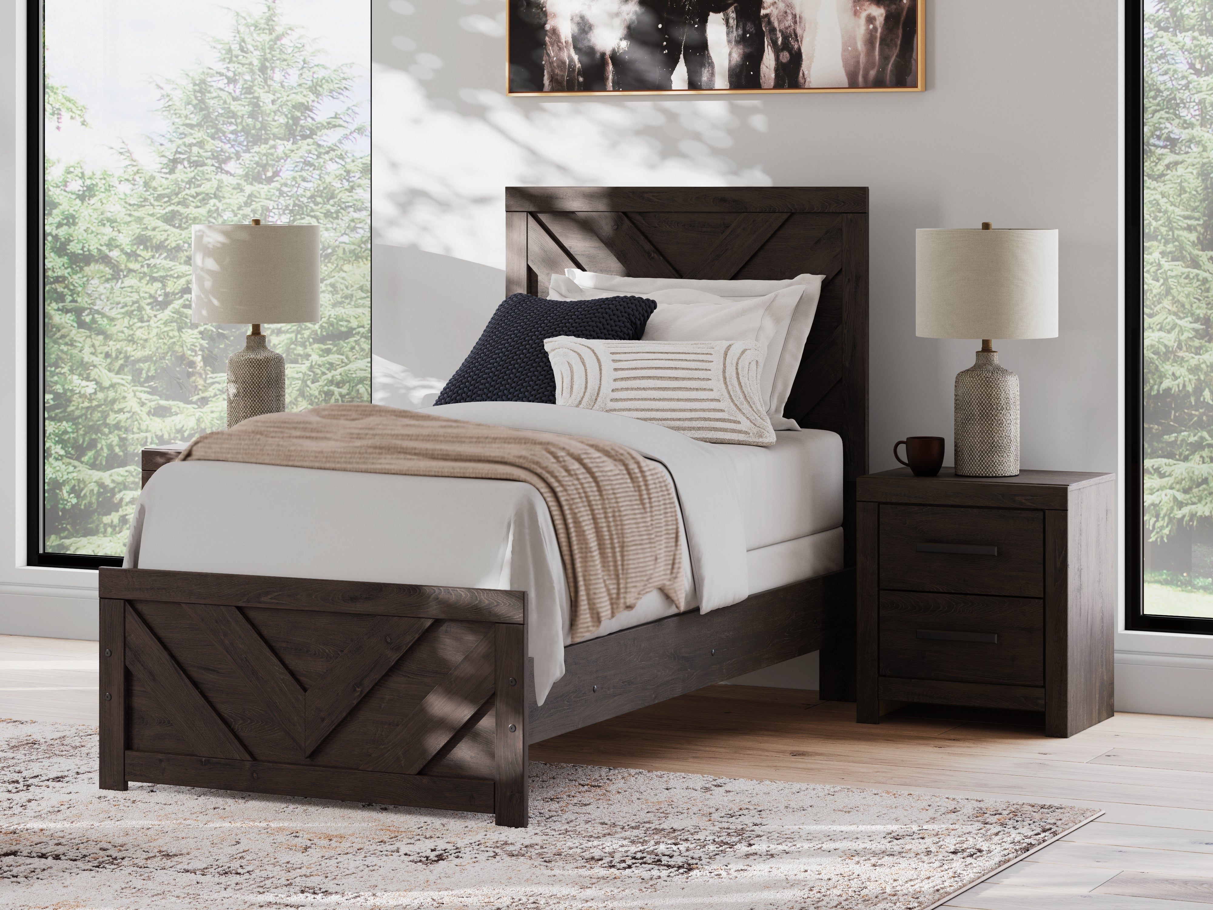 Leasing Furniture - Ashley Furniture - Prendonea Bedroom - Twin Panel Bed / Charcoal - B3789B2