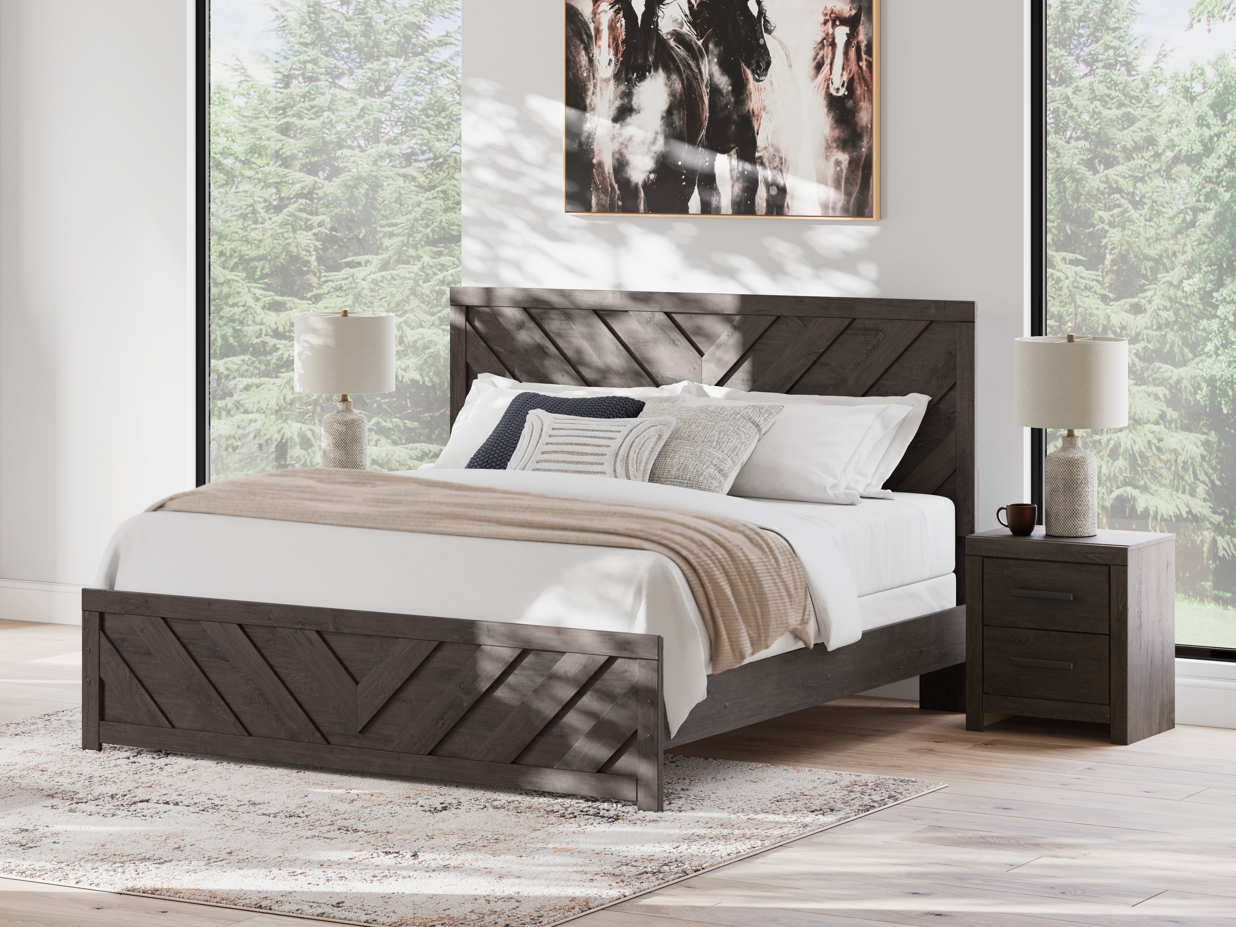 Leasing Furniture - Ashley Furniture - Prendonea Bedroom - King Panel Bed / Charcoal - B3789B8