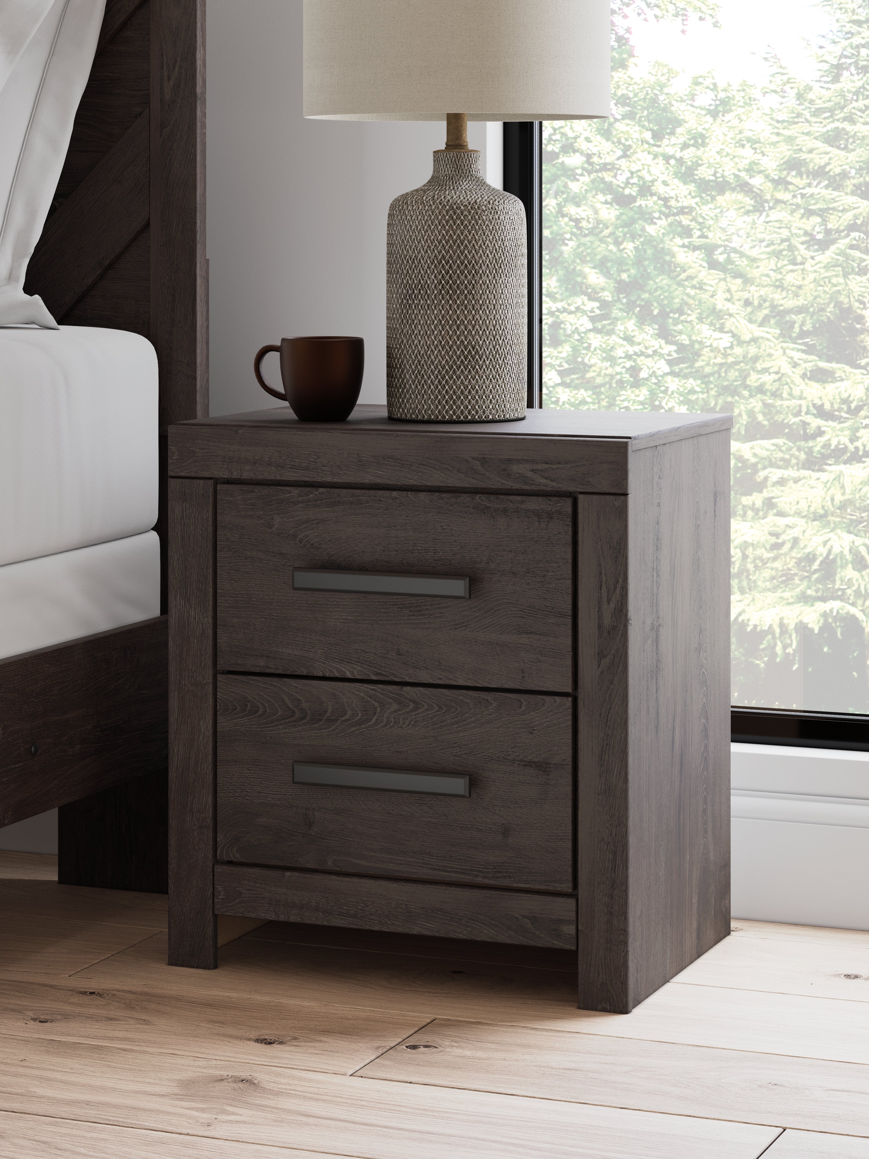 Leasing Furniture - Ashley Furniture - Prendonea Bedroom - Two Drawer Night Stand / Charcoal - B3789-92
