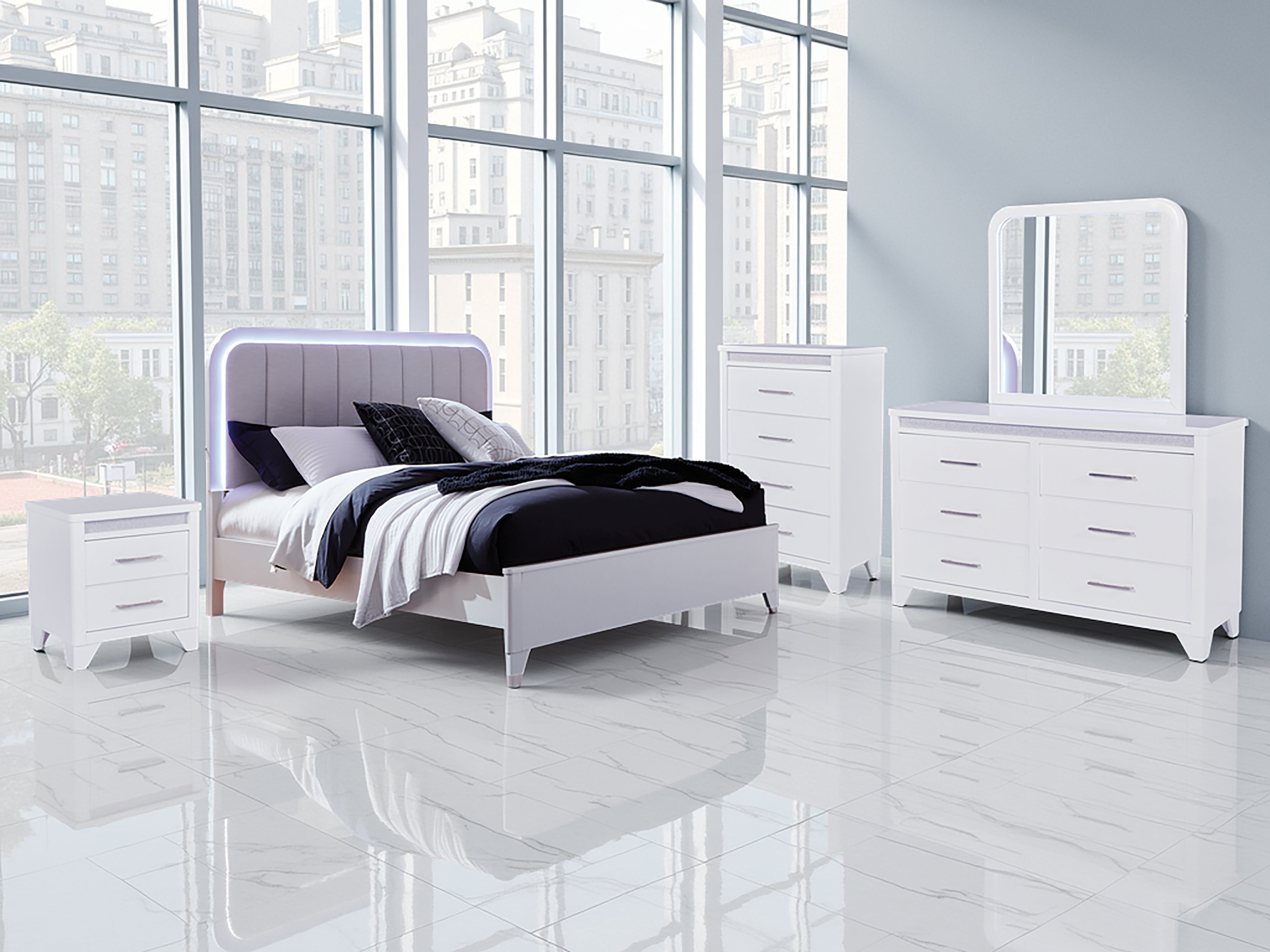 Leasing Furniture - Ashley Furniture - Jarlee Bedroom - Queen Upholstered Panel Bed / White - PCB392B2