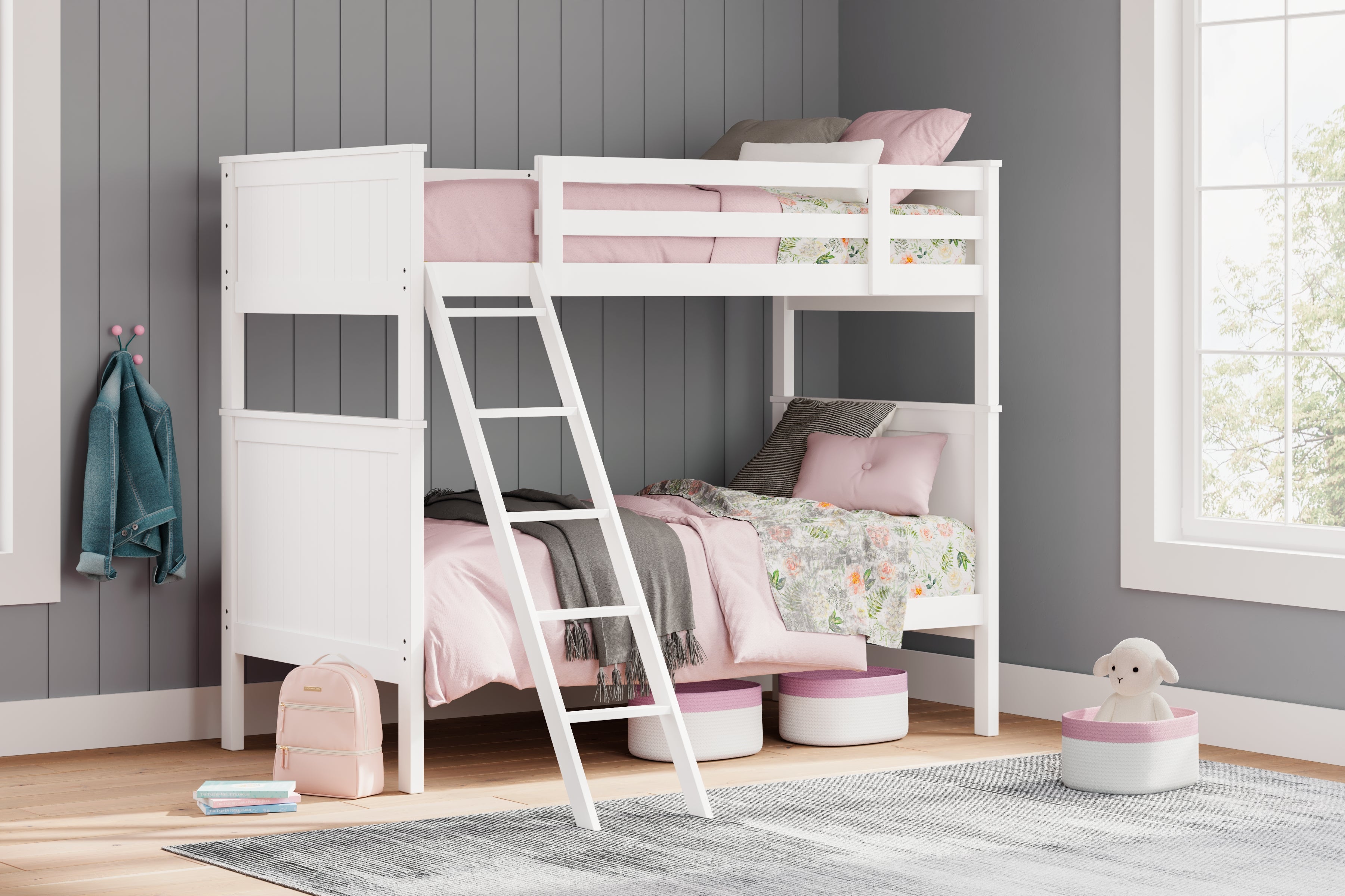 Leasing Furniture - Ashley Furniture - Nextonfort Bedroom - Twin over Twin Bunk Bed / White - B396B6
