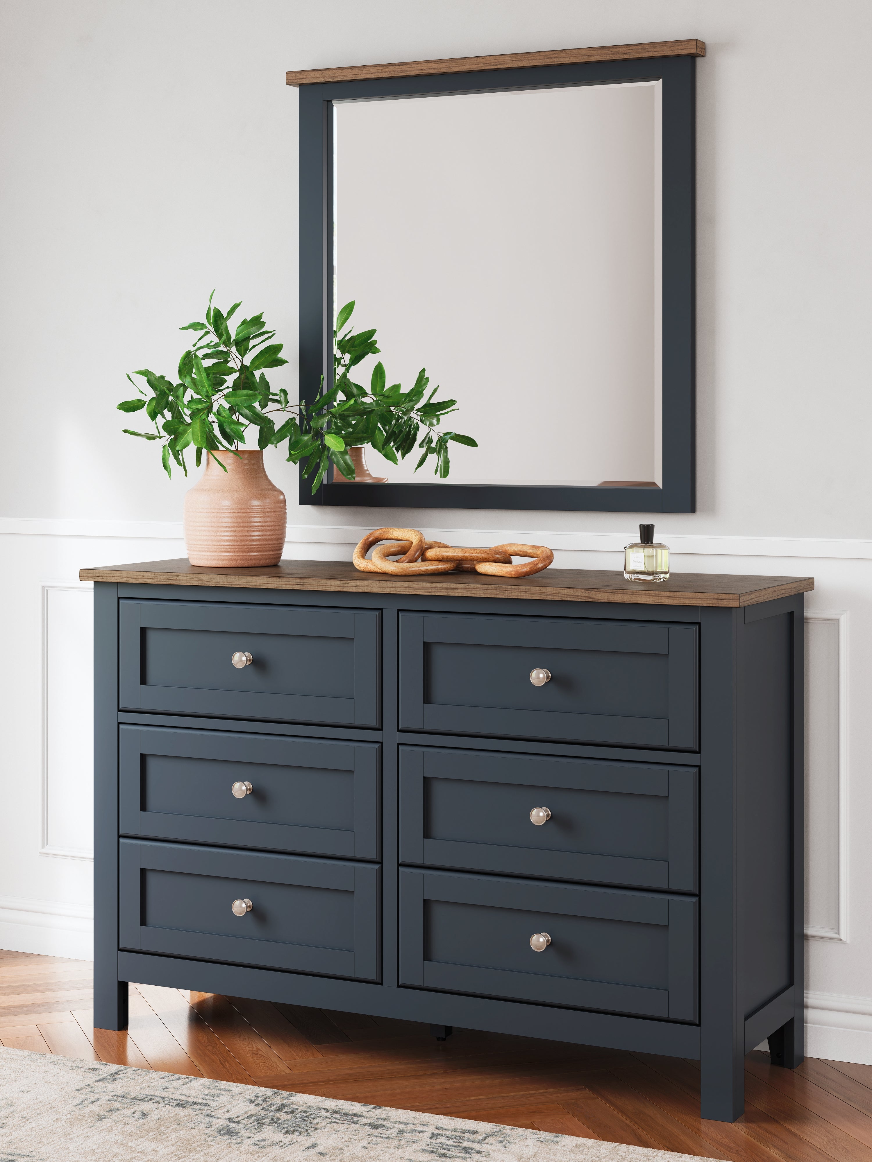 Leasing Furniture - Ashley Furniture - Landocken Bedroom - Dresser and Mirror / Brown/Blue - B414B1