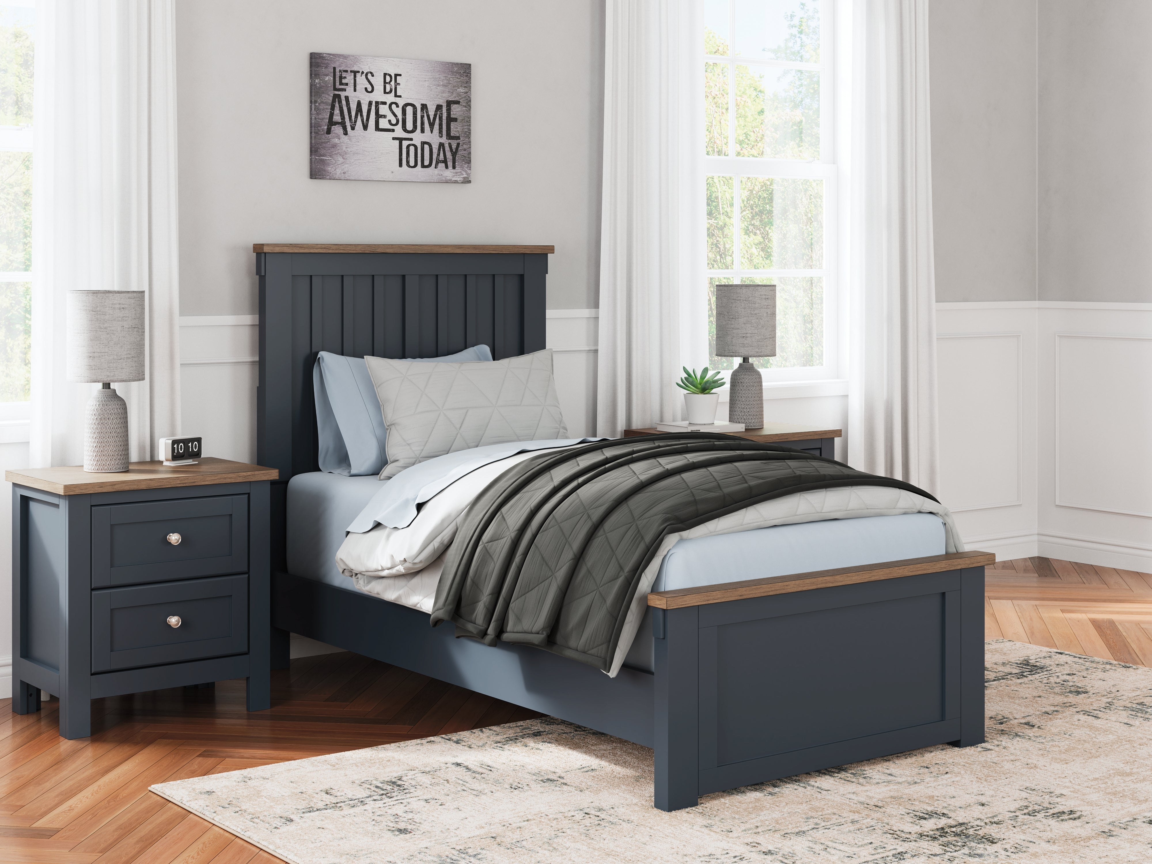 Leasing Furniture - Ashley Furniture - Landocken Bedroom - Twin Panel Bed / Brown/Blue - B414B2