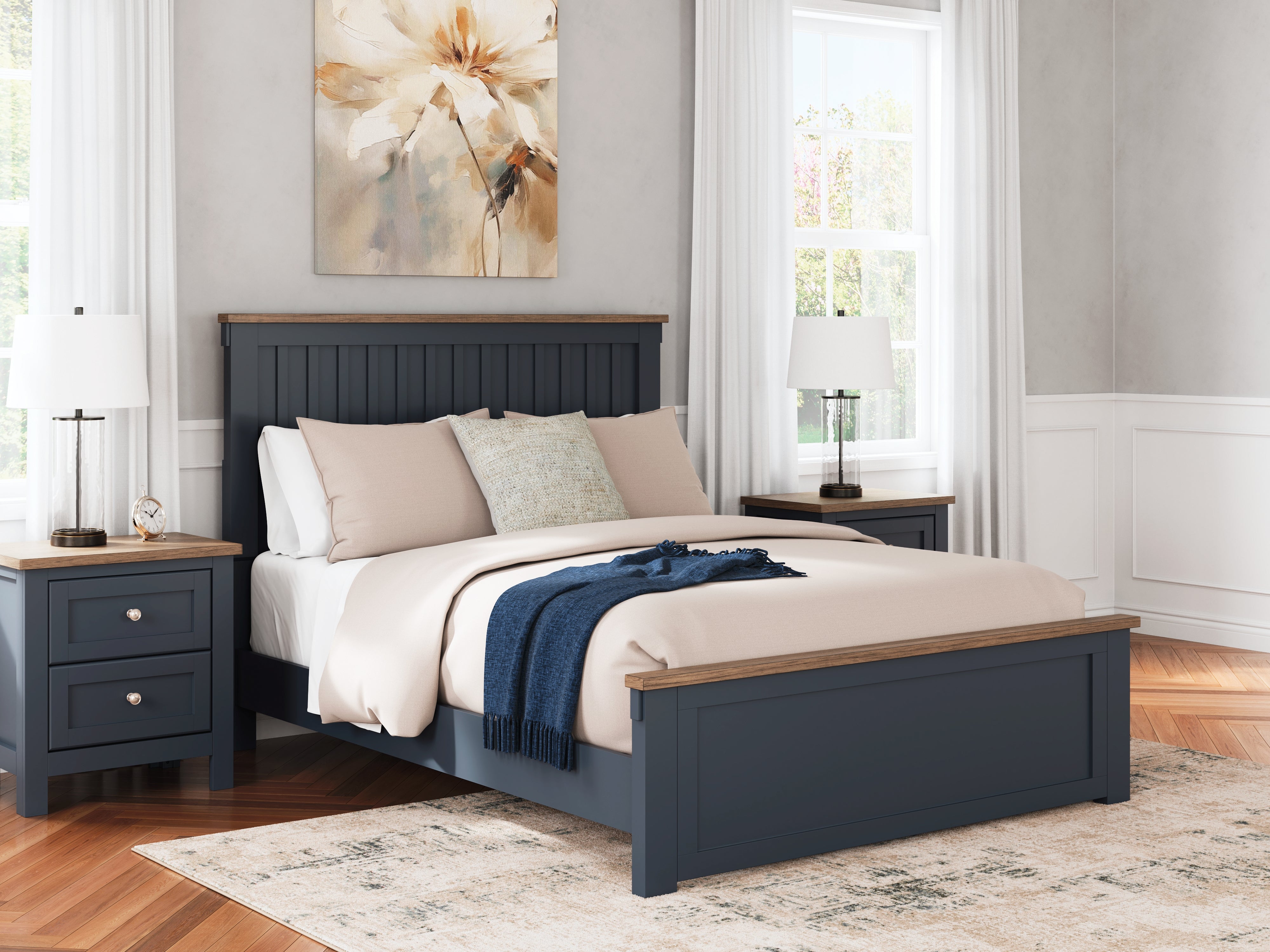Leasing Furniture - Ashley Furniture - Landocken Bedroom - Queen Panel Bed / Brown/Blue - B414B10