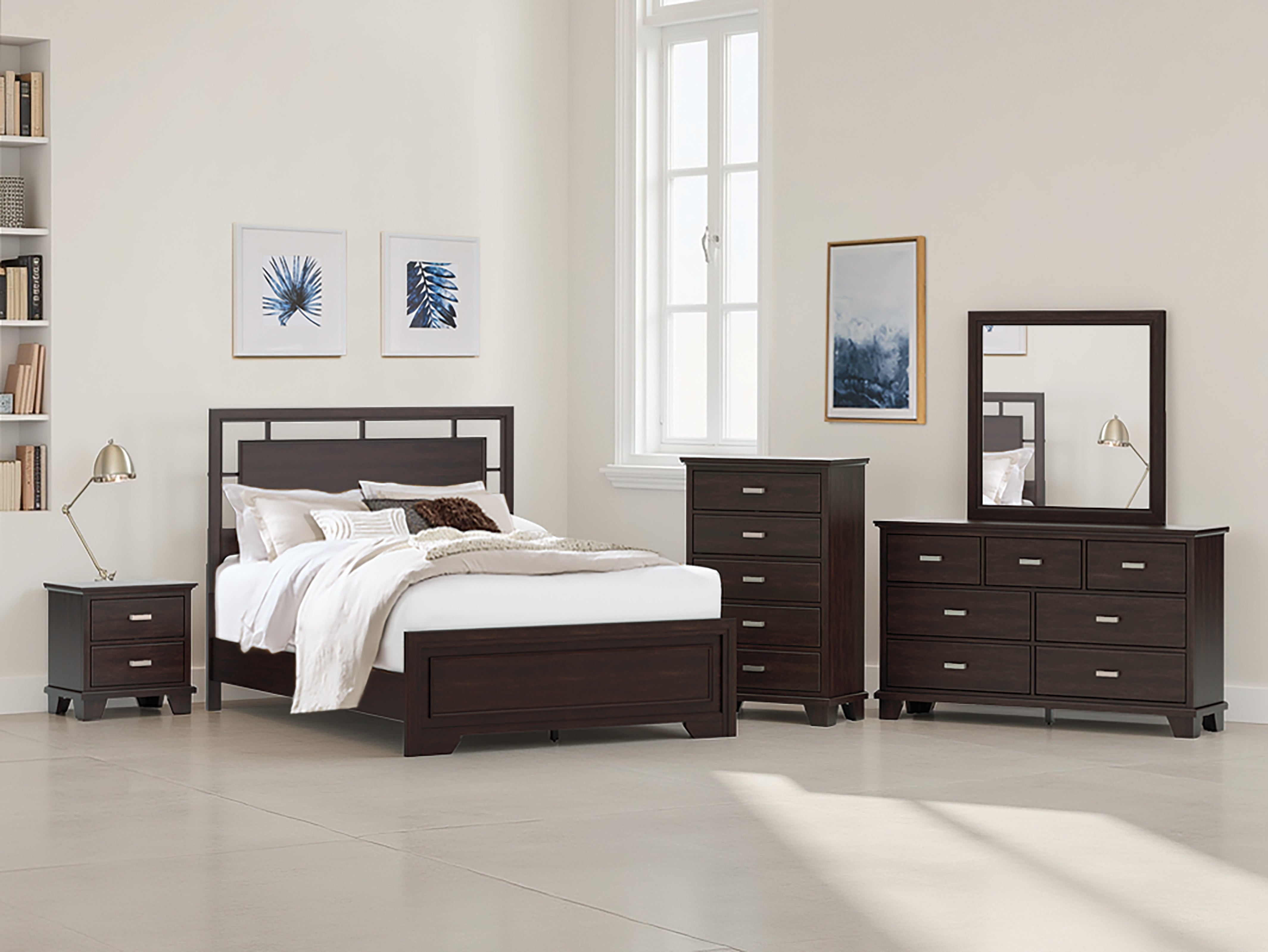 Leasing Furniture - Ashley Furniture - Covetown Bedroom - Queen Panel Bed / Dark Brown - B441B6