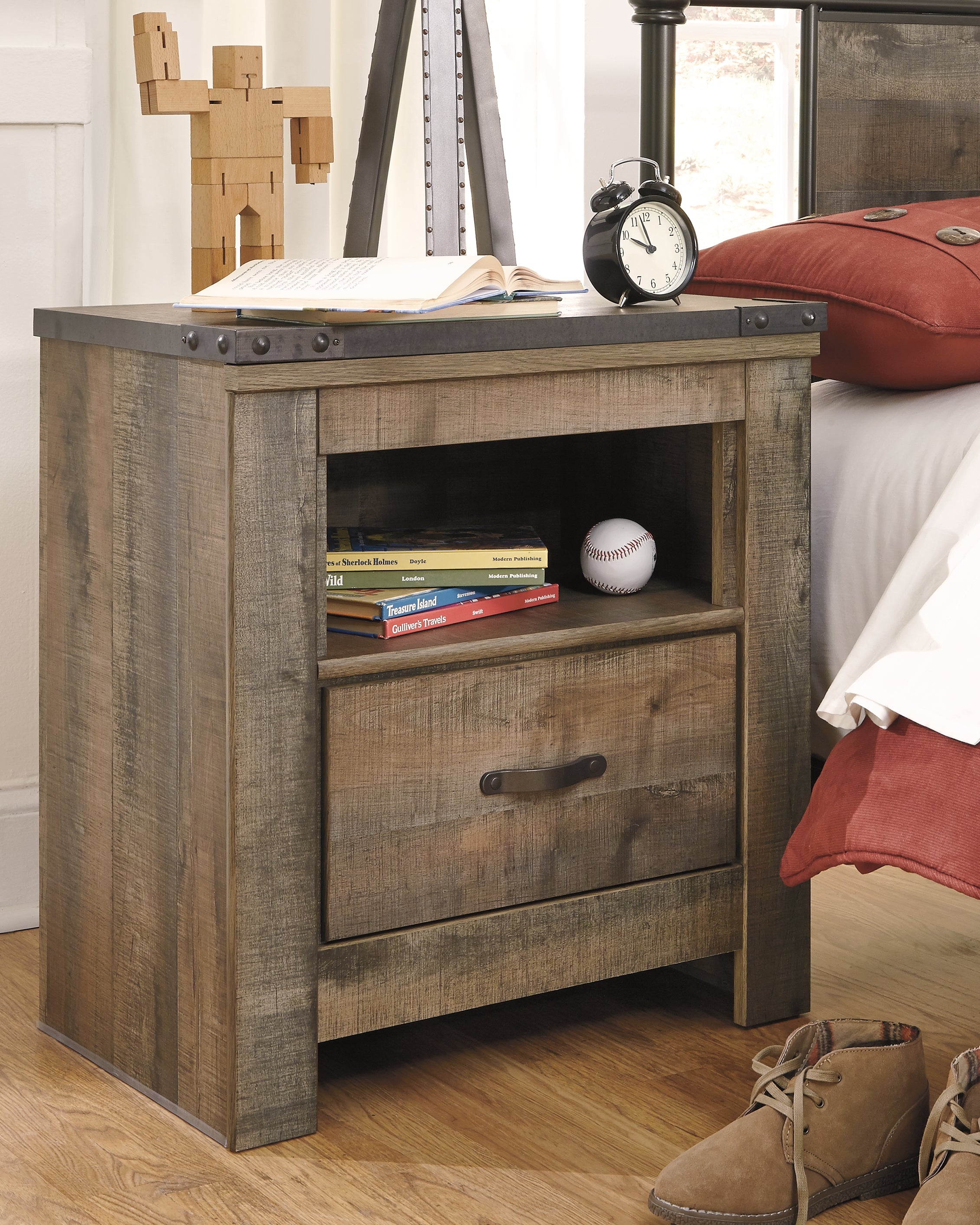 Leasing Furniture - Ashley Furniture - Trinell Bedroom - One Drawer Night Stand / Brown - B446-91