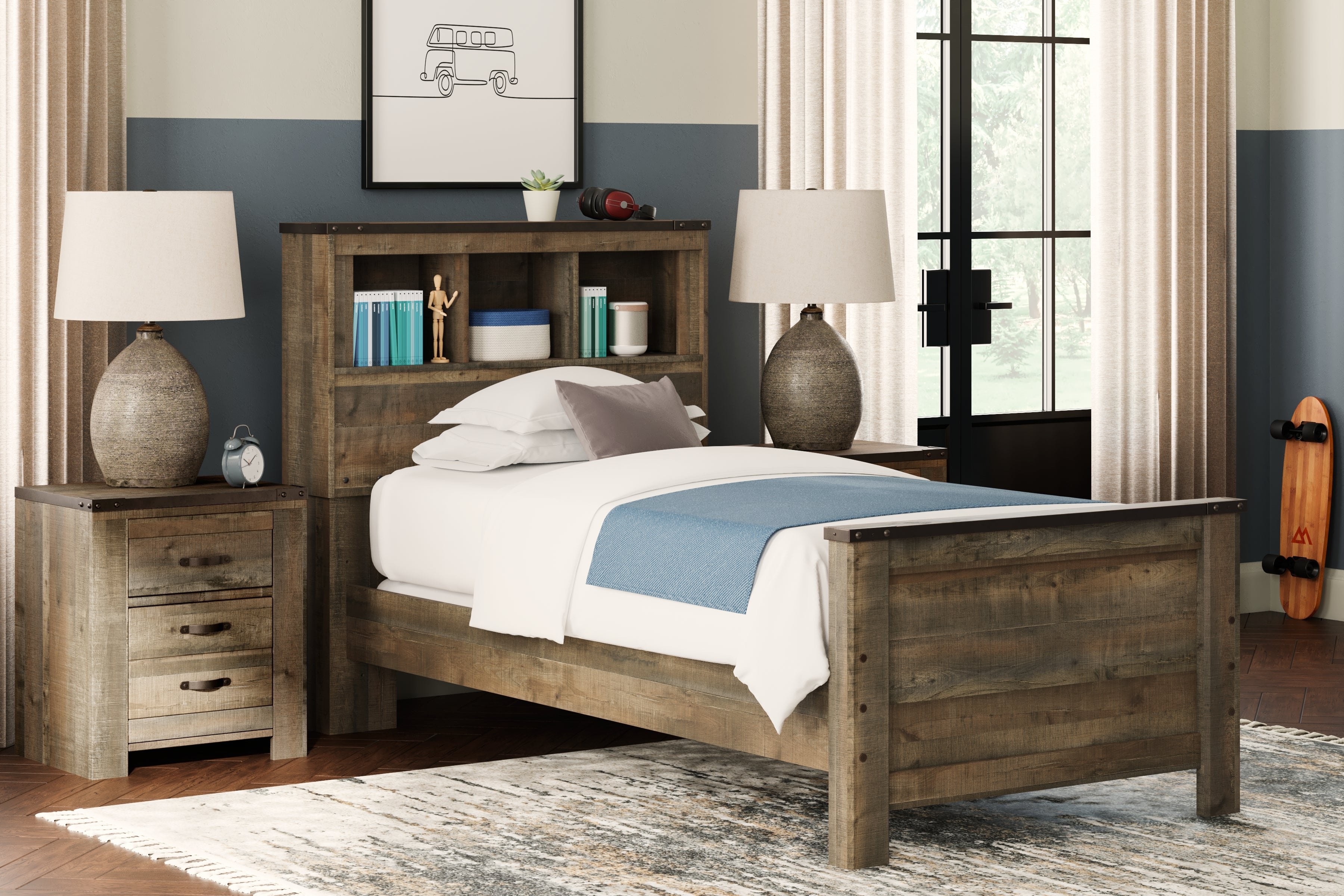 Leasing Furniture - Ashley Furniture - Trinell Bedroom - Twin Bookcase Bed / Brown - B446B21