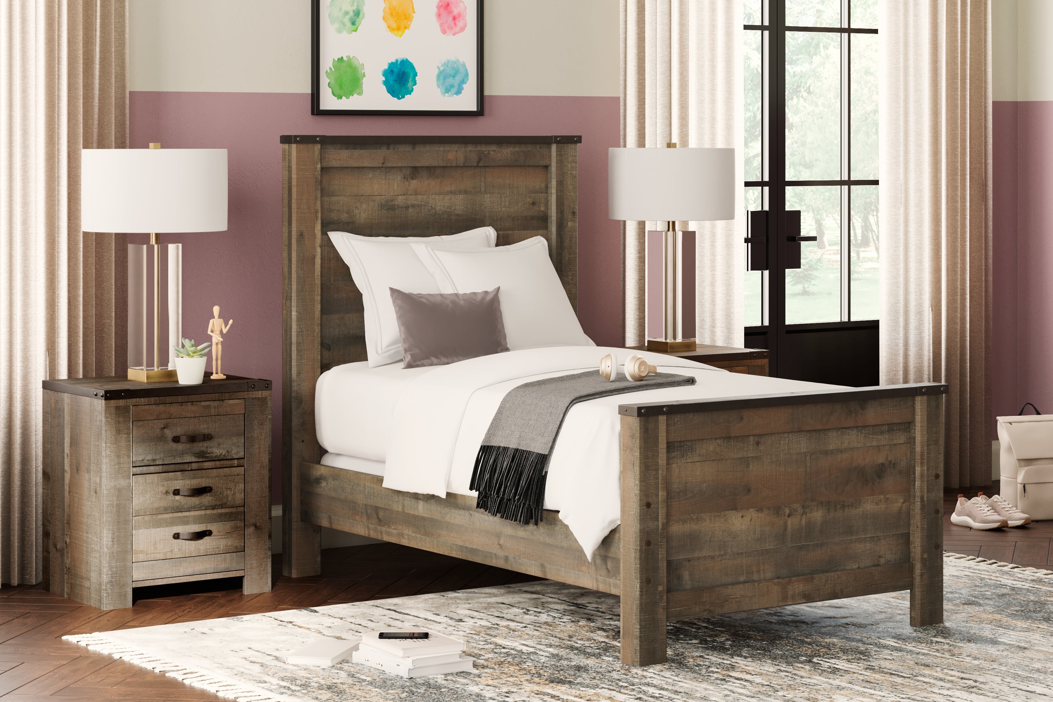 Leasing Furniture - Ashley Furniture - Trinell Bedroom - Twin Panel Bed / Brown - B446B2