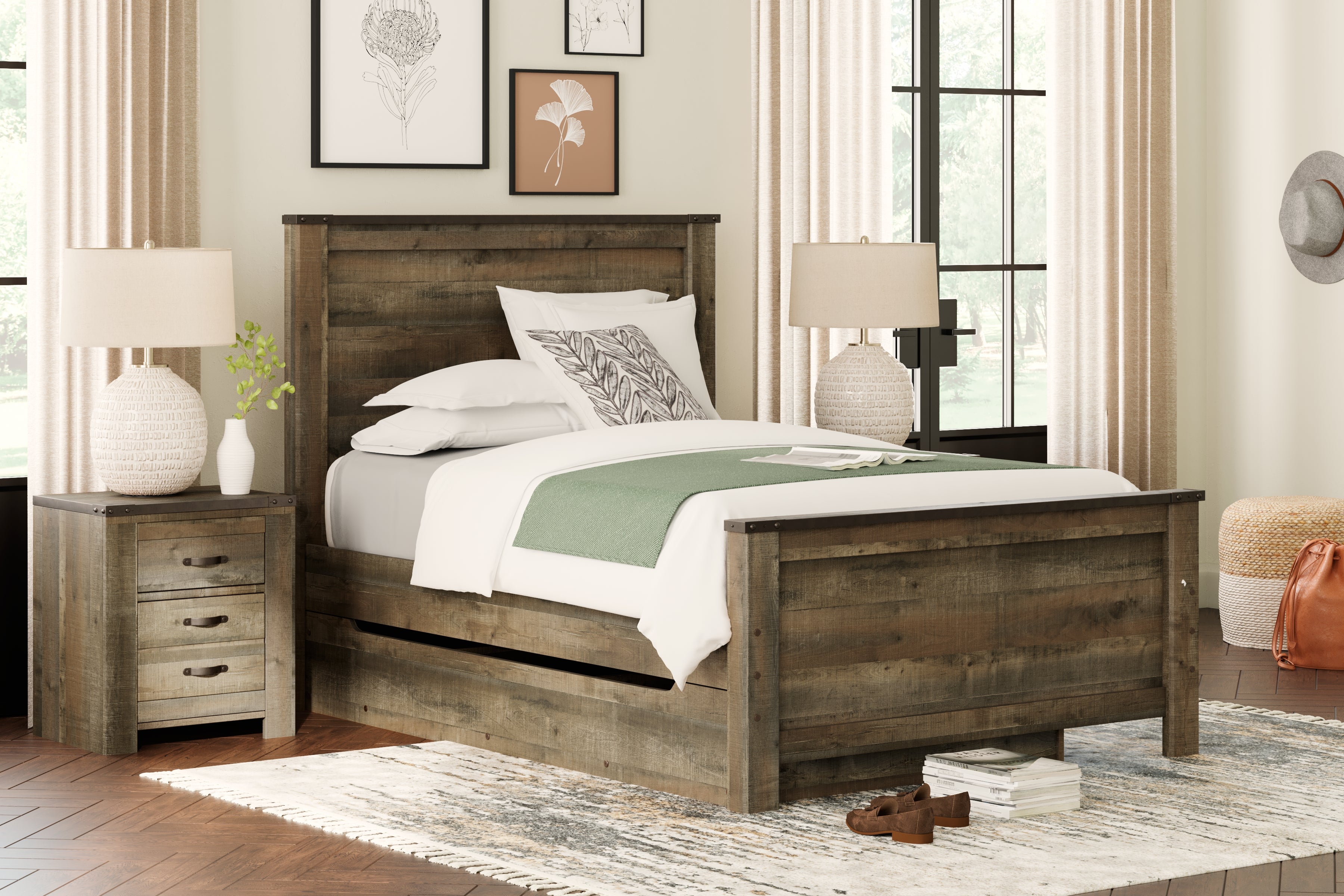 Leasing Furniture - Ashley Furniture - Trinell Bedroom - Full Panel Bed with 1 Large Storage Drawer / Brown - B446B9