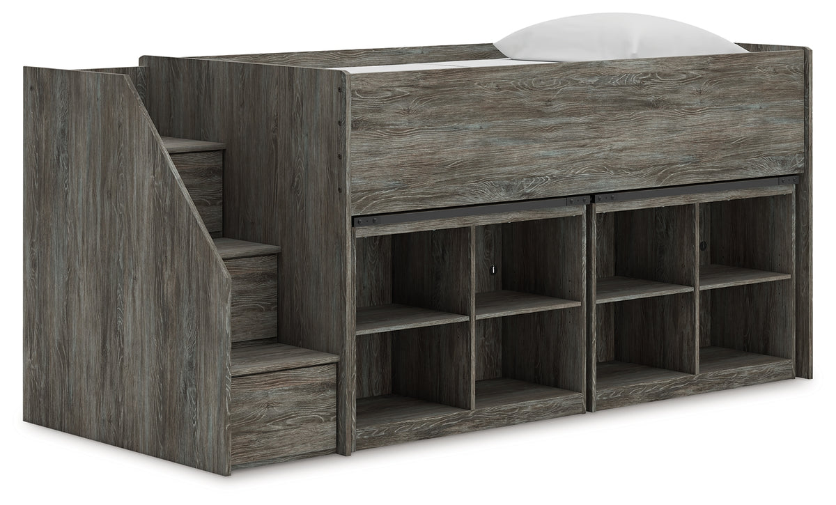 Leasing Furniture - Ashley Furniture - Frandern Twin Loft Bed with Bookcase Storage - Twin Loft Bed with Bookcase Storage / Warm Gray - B4480B25