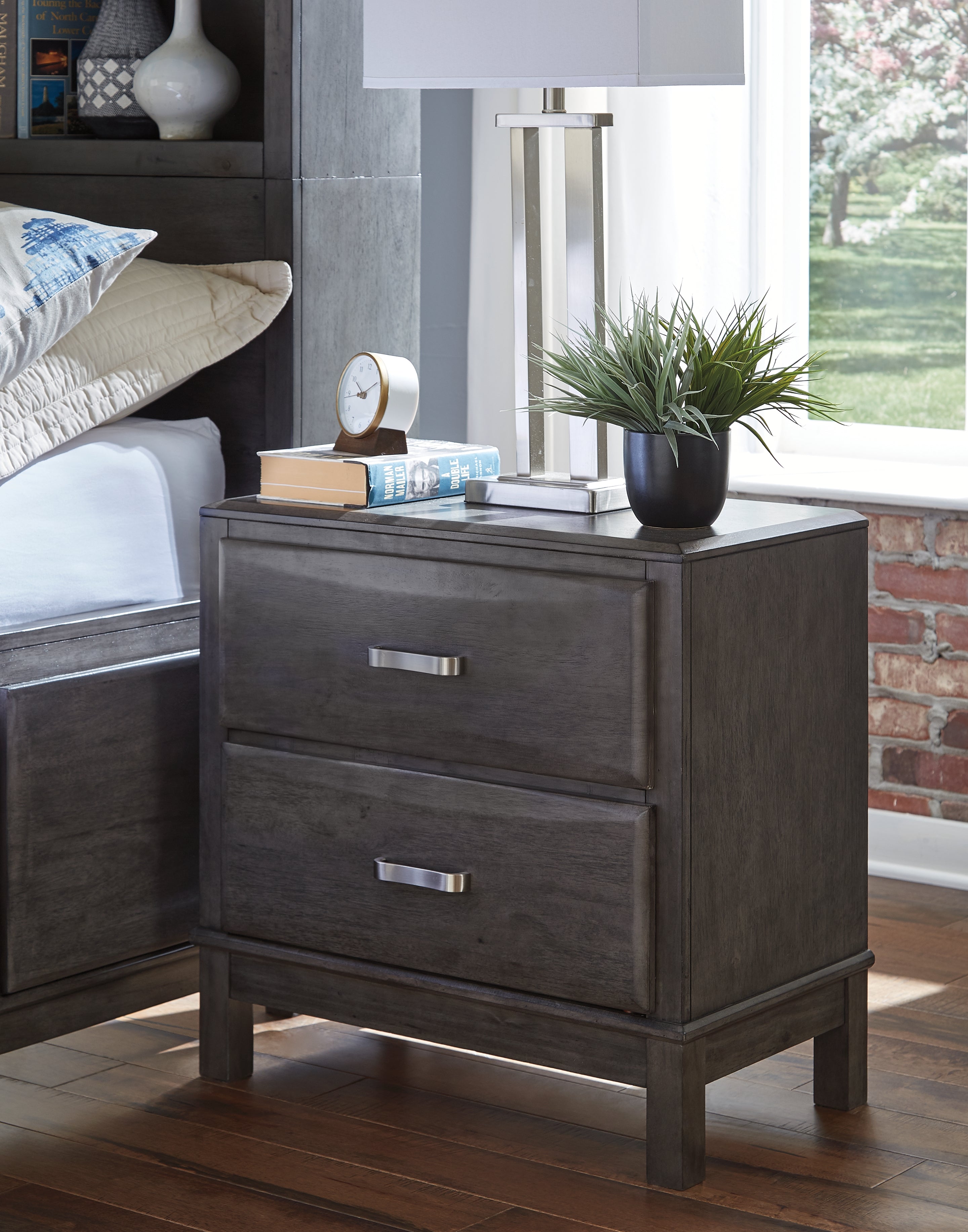 Leasing Furniture - Ashley Furniture - Caitbrook Bedroom - Two Drawer Night Stand / Gray - B476-92
