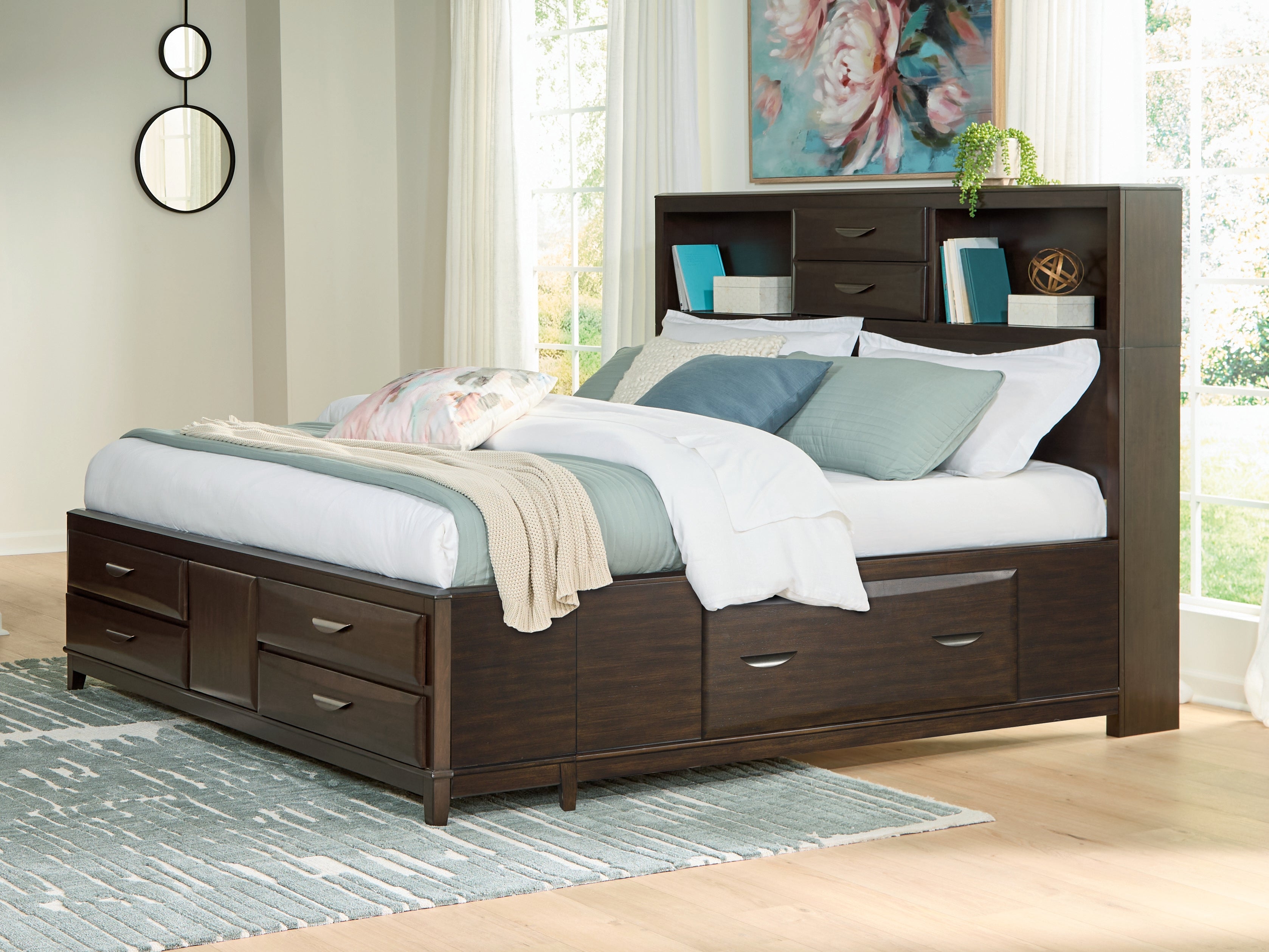 Leasing Furniture - Ashley Furniture - Vanmore Bedroom - King Storage Bed / Dark Brown - B479B6
