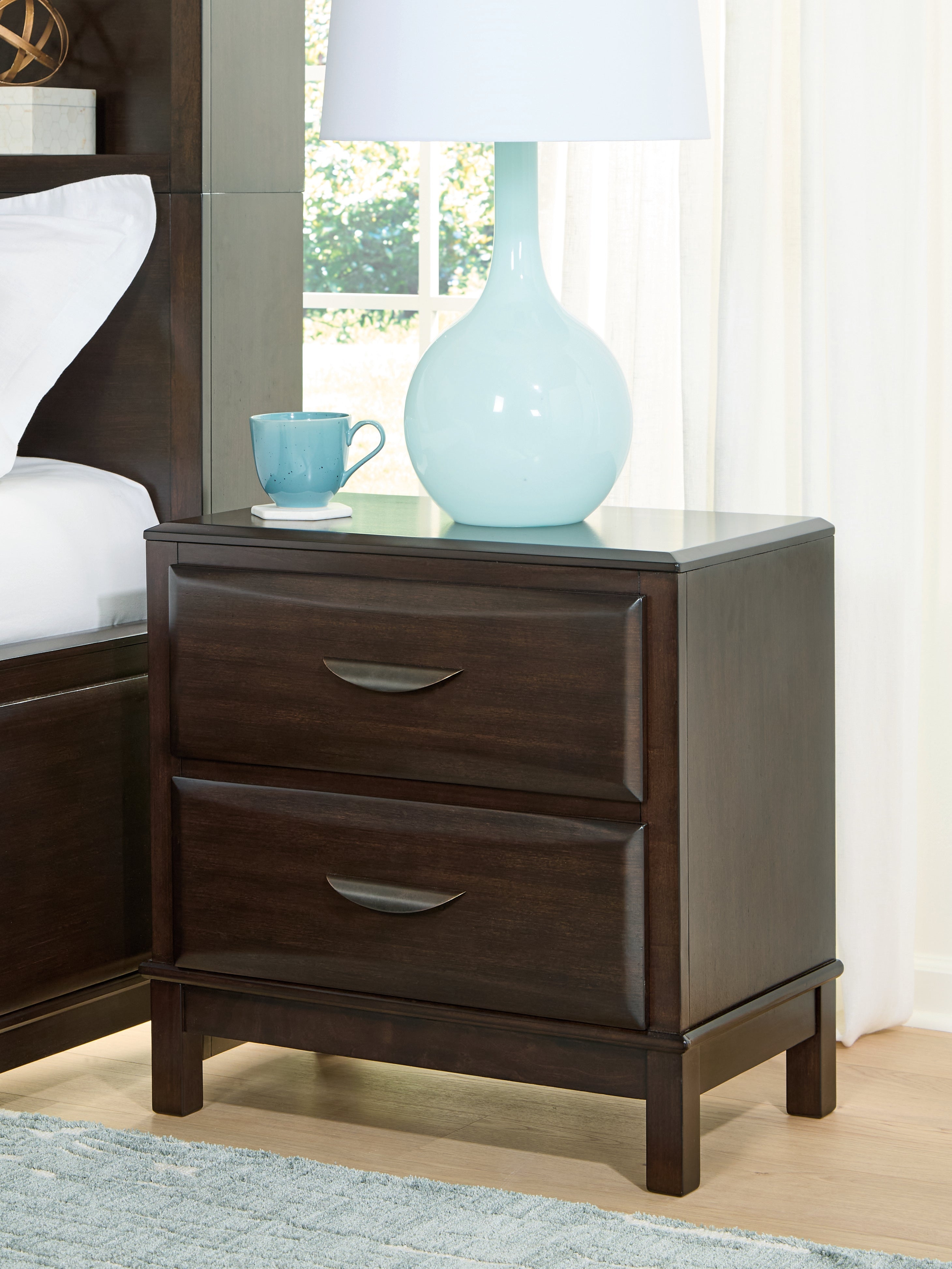 Leasing Furniture - Ashley Furniture - Vanmore Bedroom - Two Drawer Night Stand / Dark Brown - B479-92