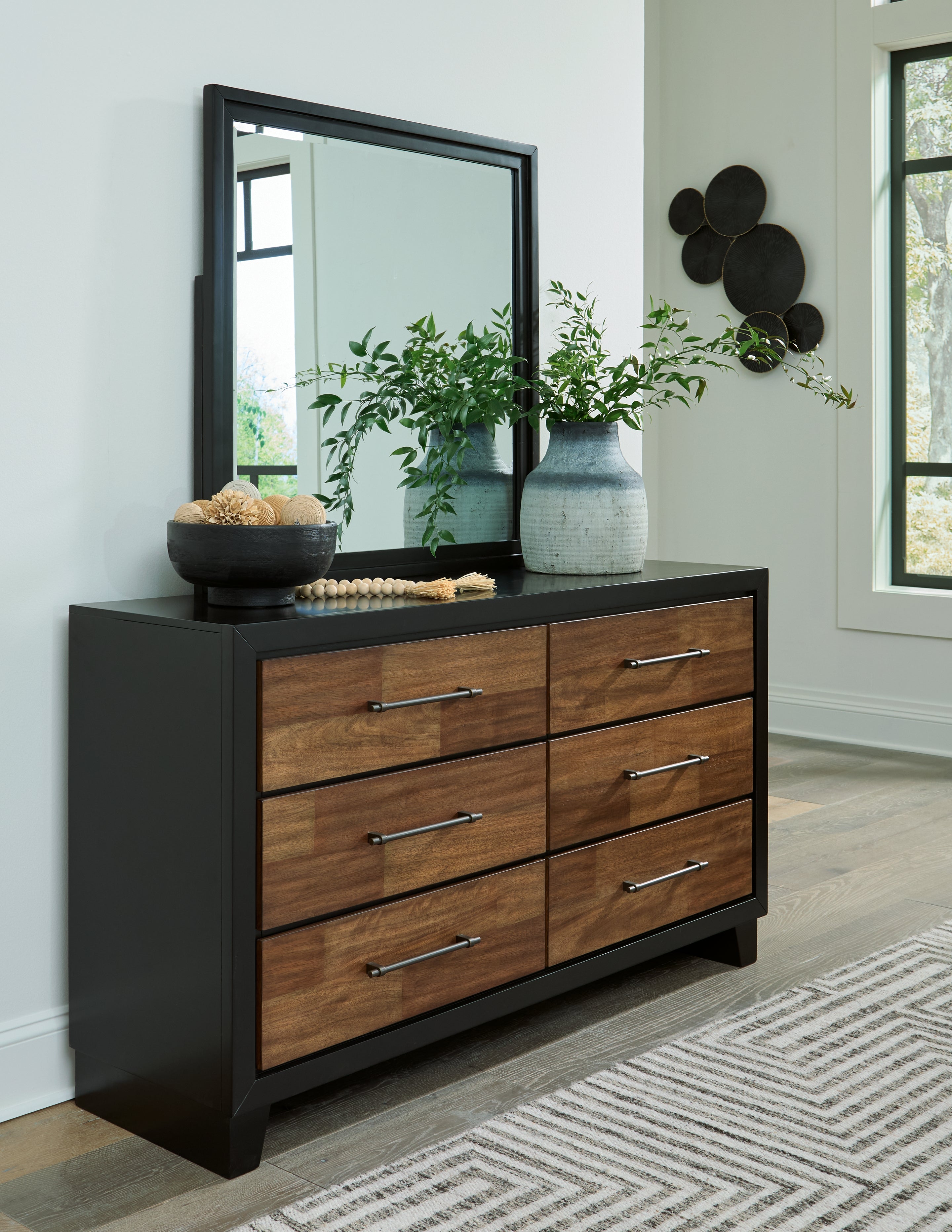 Leasing Furniture - Ashley Furniture - Kraeburn Bedroom - Dresser and Mirror / Brown/Black - B496B1