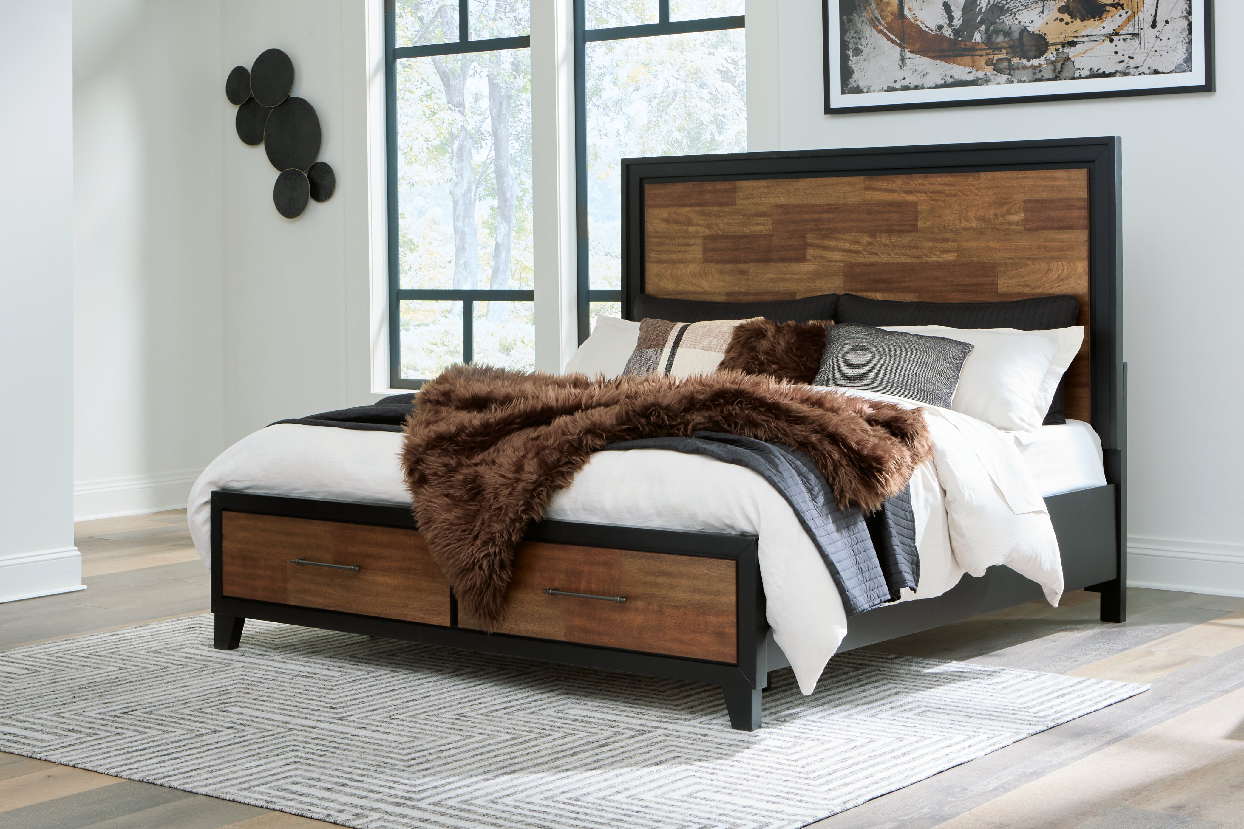 Leasing Furniture - Ashley Furniture - Kraeburn Bedroom - King Panel Storage Bed / Brown/Black - B496B12