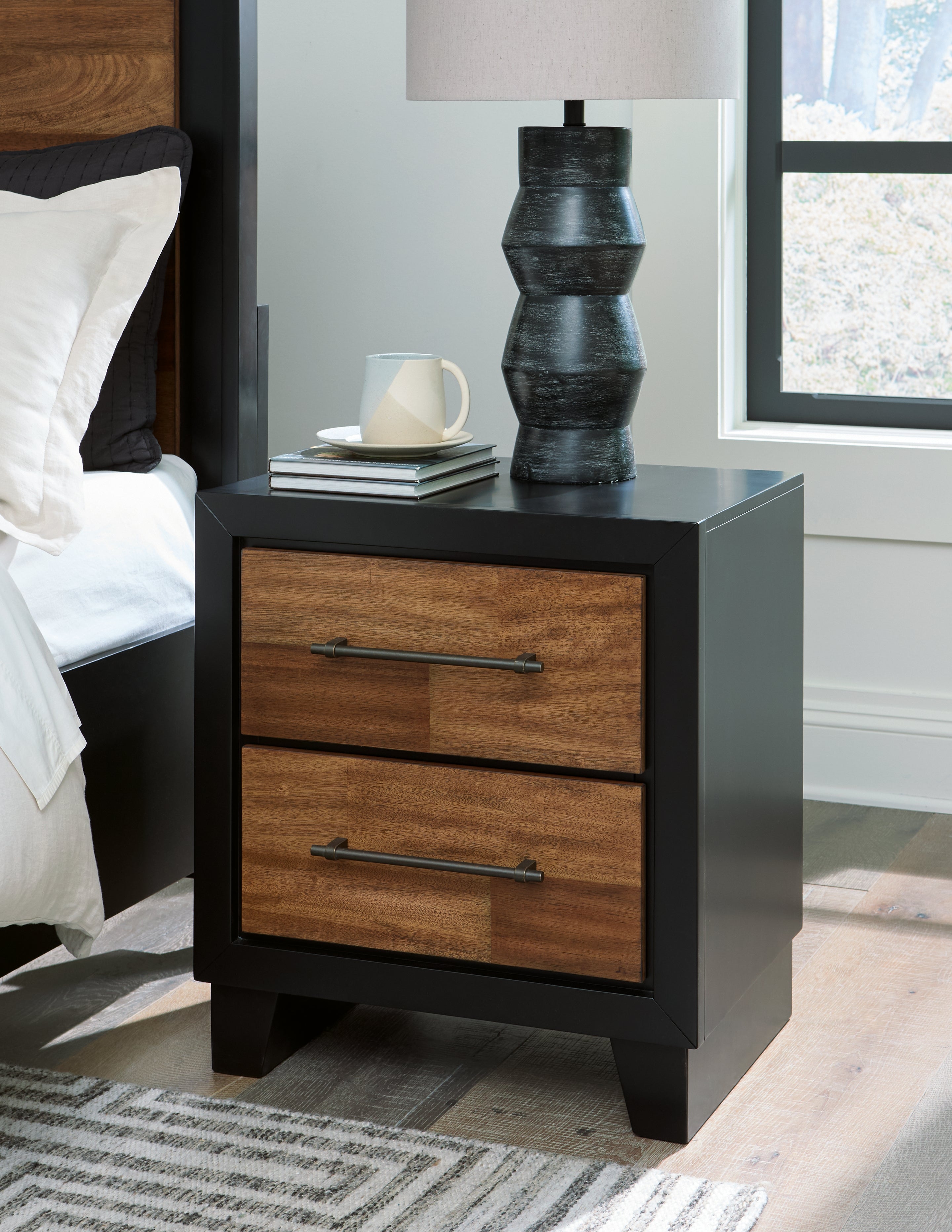 Leasing Furniture - Ashley Furniture - Kraeburn Bedroom - Two Drawer Night Stand / Brown/Black - B496-92