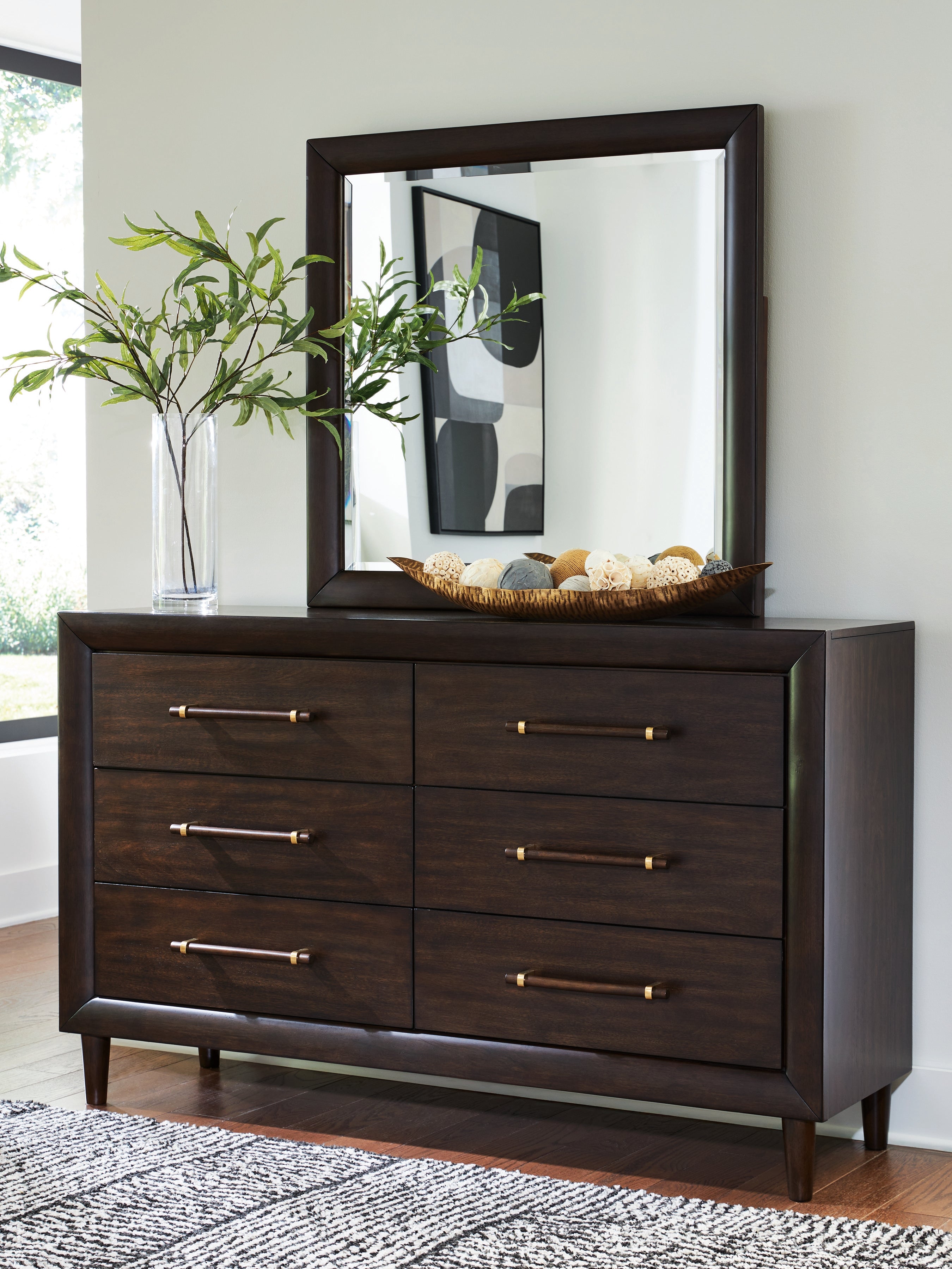 Leasing Furniture - Ashley Furniture - Dantenton Bedroom - Dresser and Mirror / Merlot - B611B1