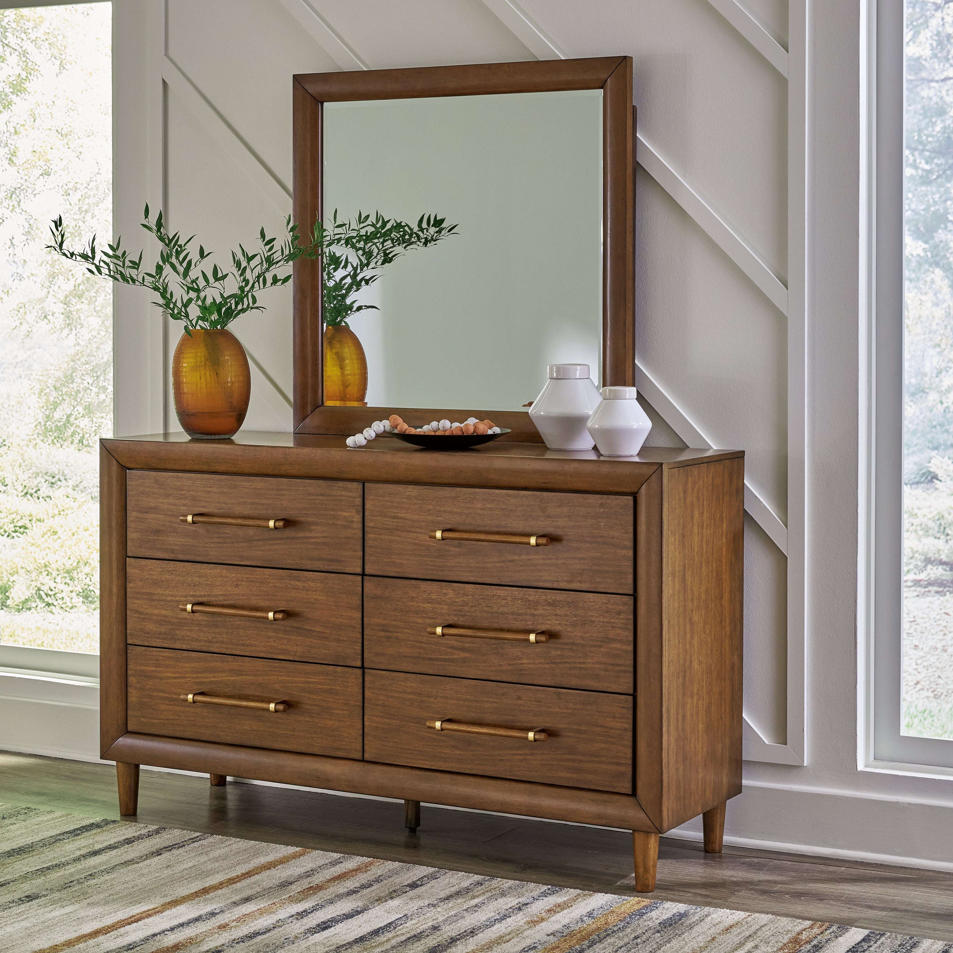 Leasing Furniture - Ashley Furniture - Lyncott Bedroom - Dresser and Mirror / Brown - B615B1