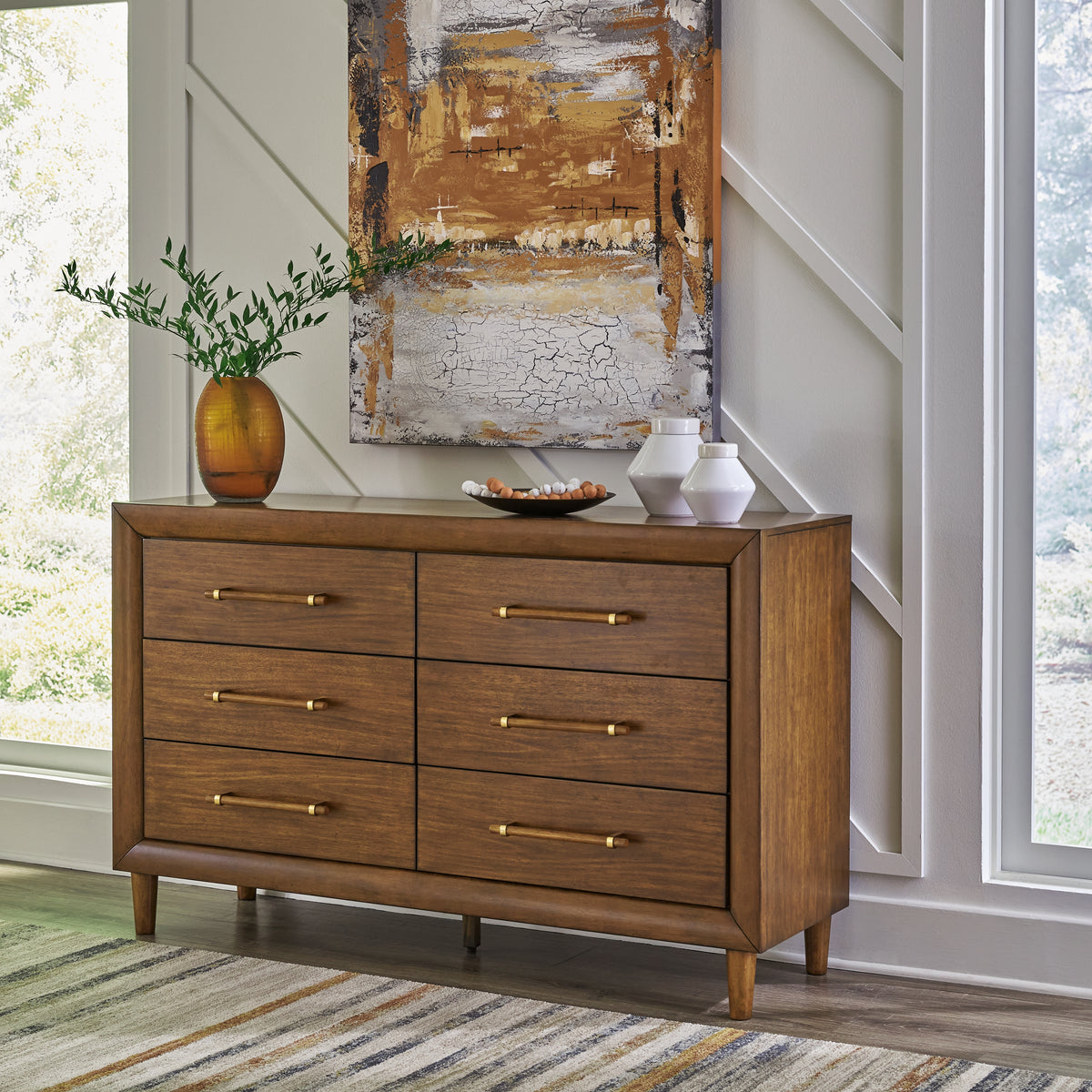 Leasing Furniture - Ashley Furniture - Lyncott Bedroom - Five Drawer Chest / Brown - B615-46