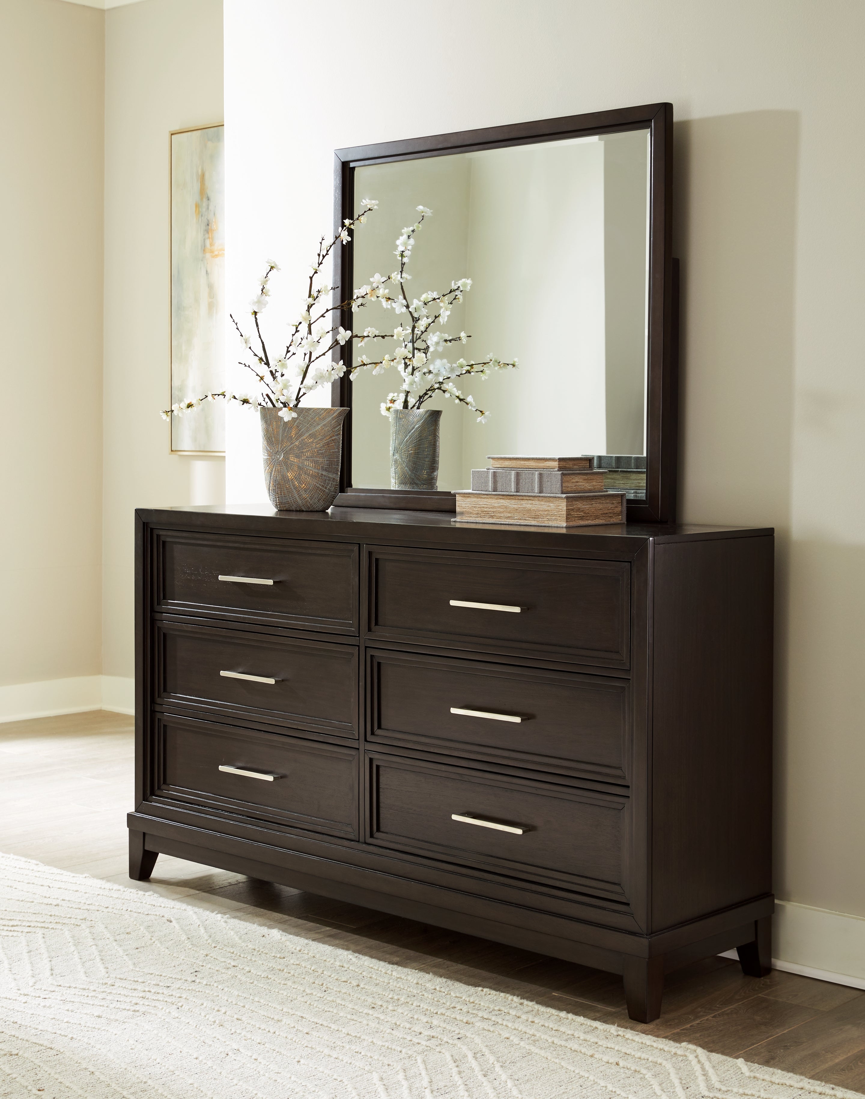 Leasing Furniture - Ashley Furniture - Neymorton Bedroom - Dresser and Mirror / Dark Grayish Brown - B618B1