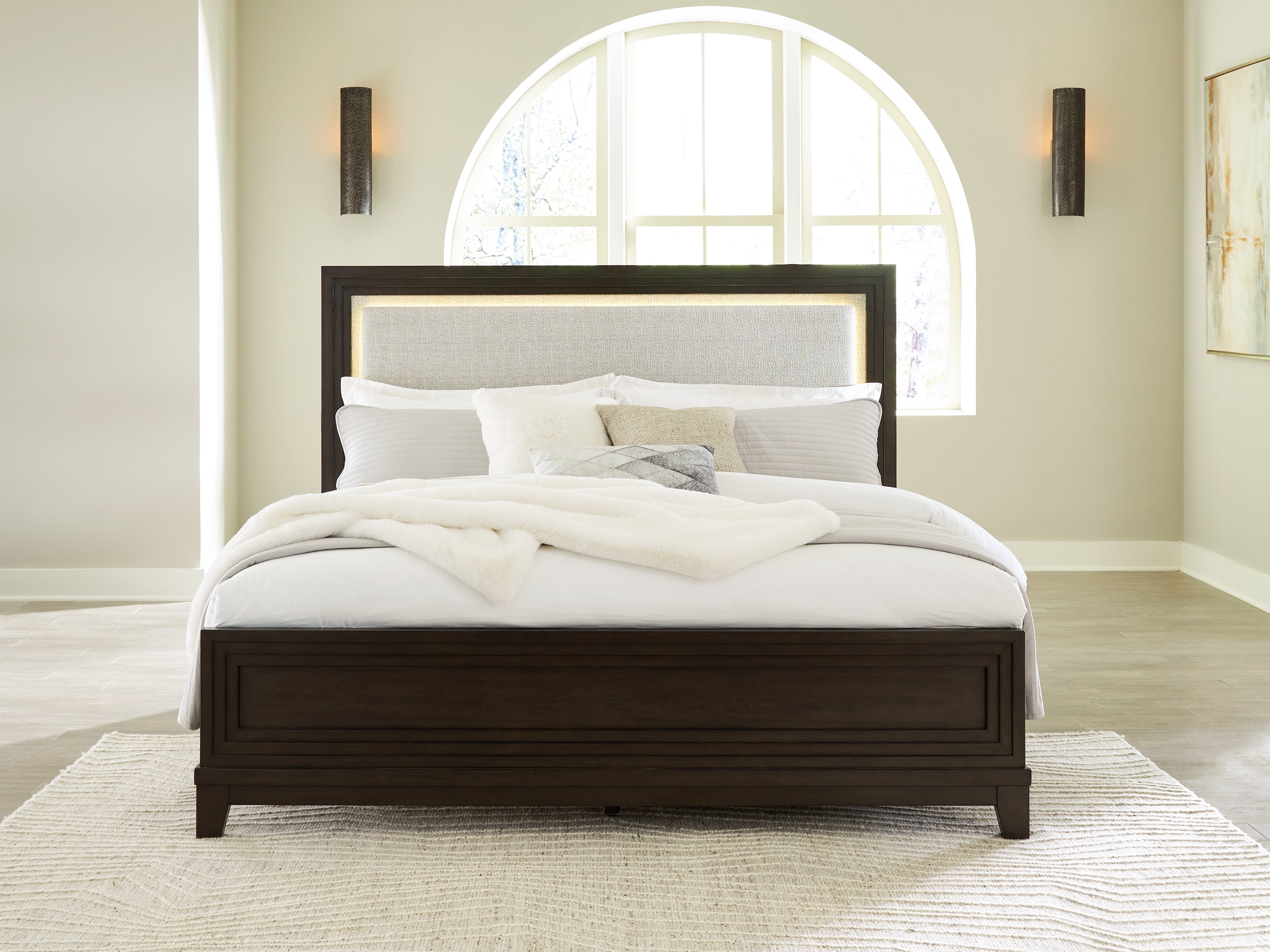 Leasing Furniture - Ashley Furniture - Neymorton Bedroom - California King Upholstered Panel Bed / Dark Grayish Brown - B618B5