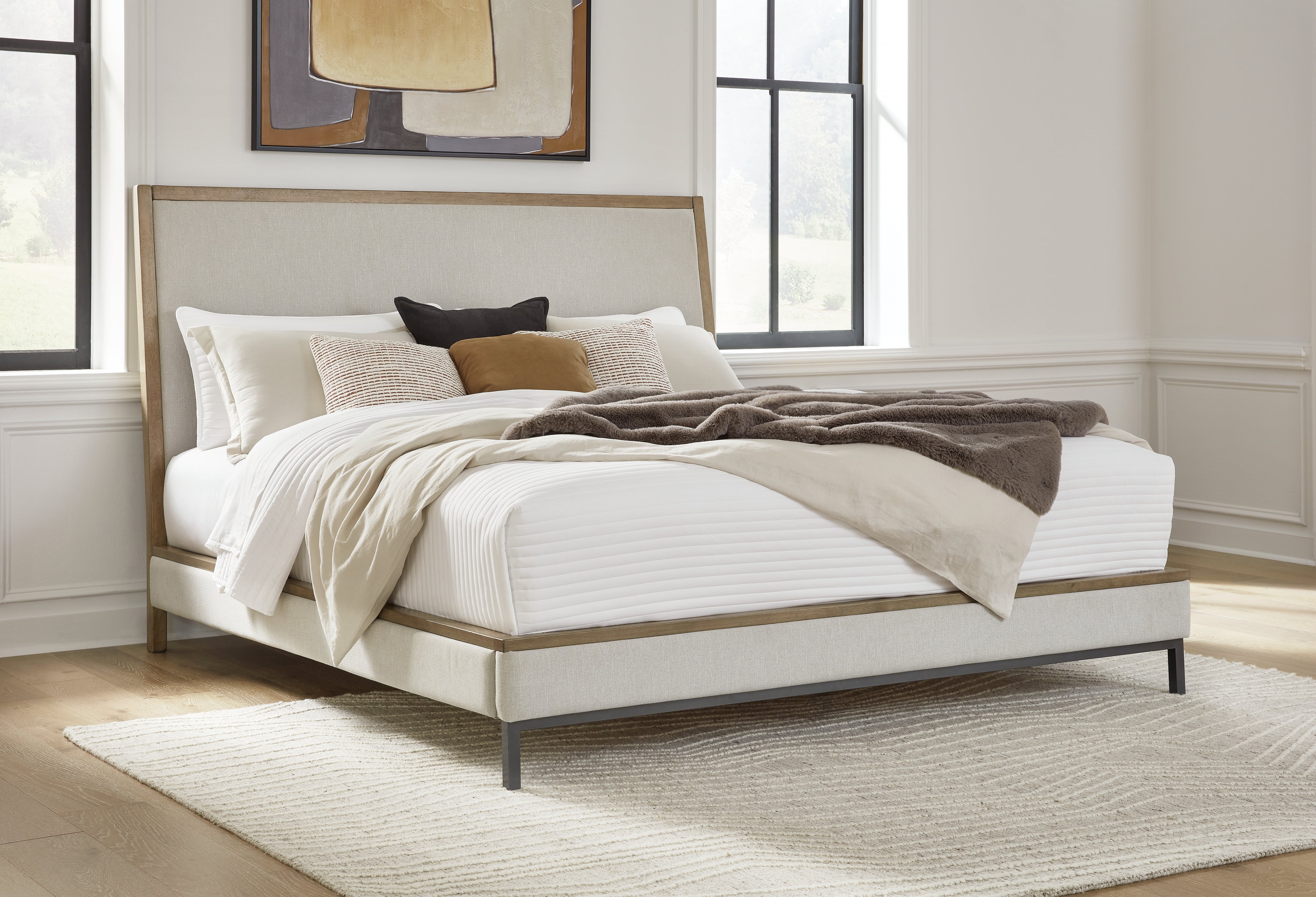 Leasing Furniture - Ashley Furniture - Tomtyn Bedroom - Queen Upholstered Bed / Light Brown - B622B2