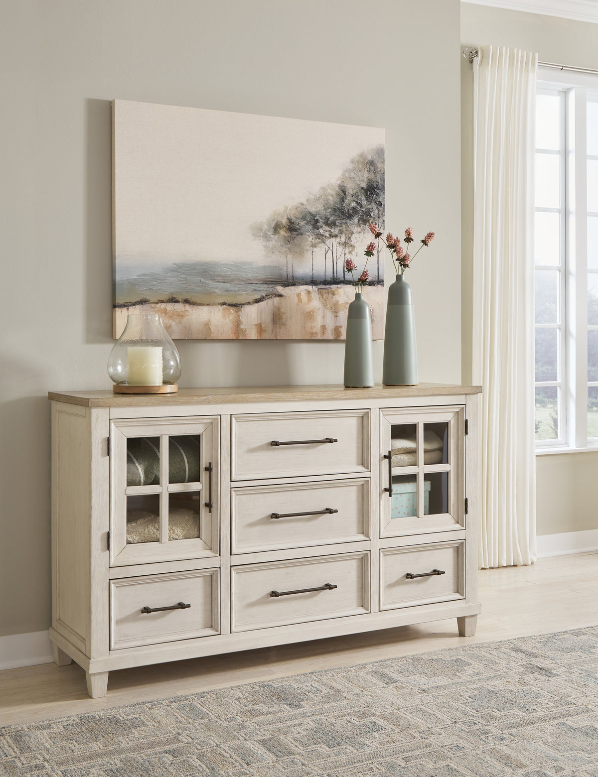 Leasing Furniture - Ashley Furniture - Shaybrock Bedroom - King Panel Bed / Antique White - B683B6