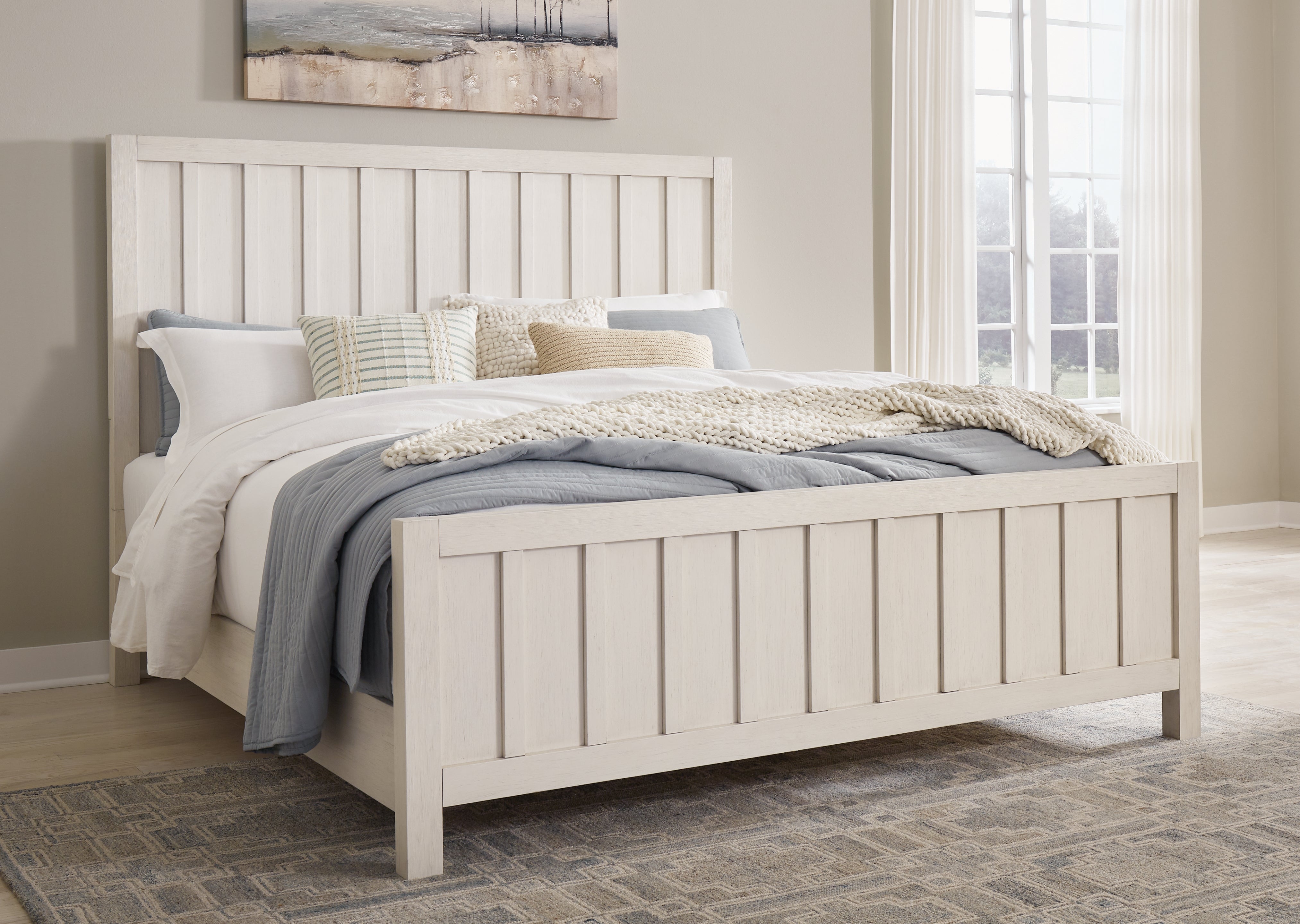 Leasing Furniture - Ashley Furniture - Shaybrock Bedroom - California King Panel Bed / Antique White - B683B7