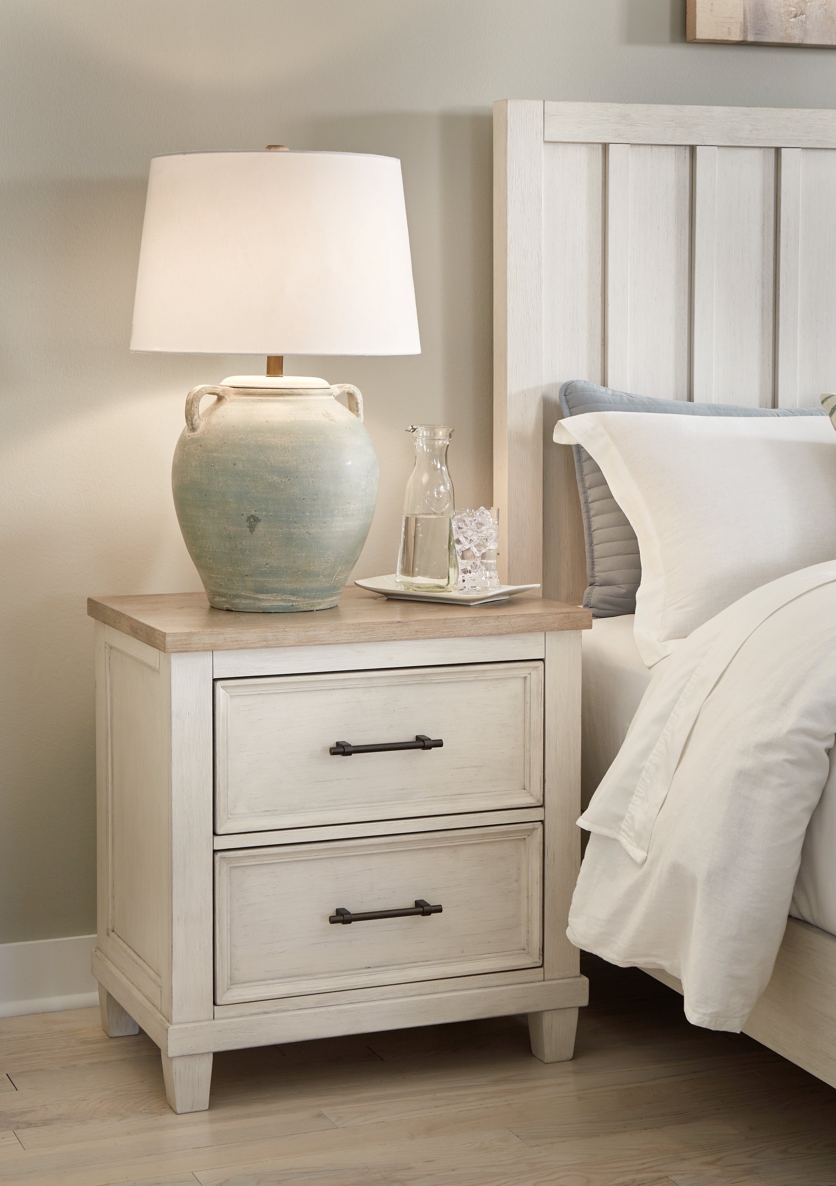 Leasing Furniture - Ashley Furniture - Shaybrock Bedroom - Two Drawer Night Stand / Antique White/Brown - B683-92