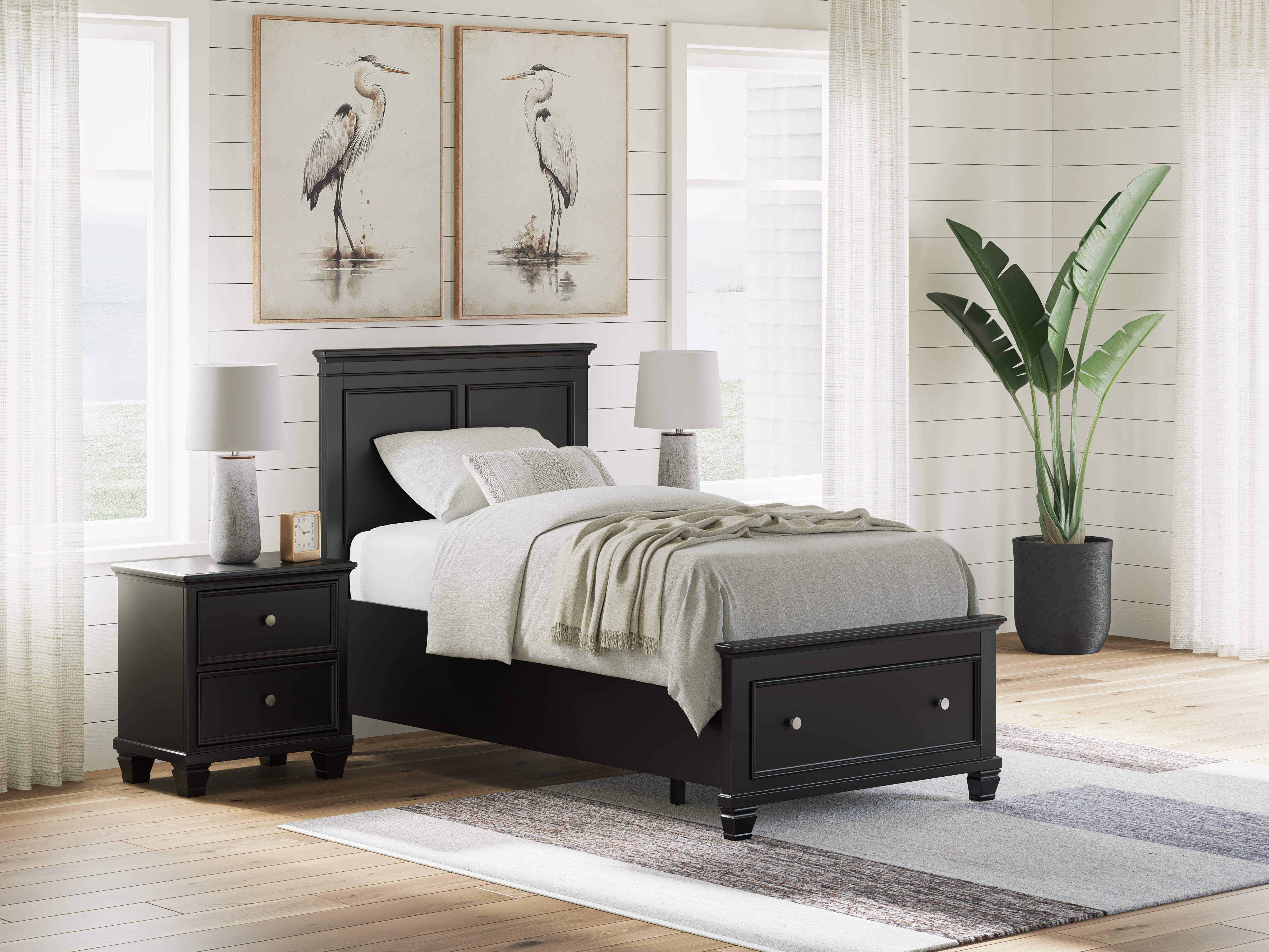 Leasing Furniture - Ashley Furniture - Lanolee Bedroom - Twin Panel Storage Bed / Black - B687B21