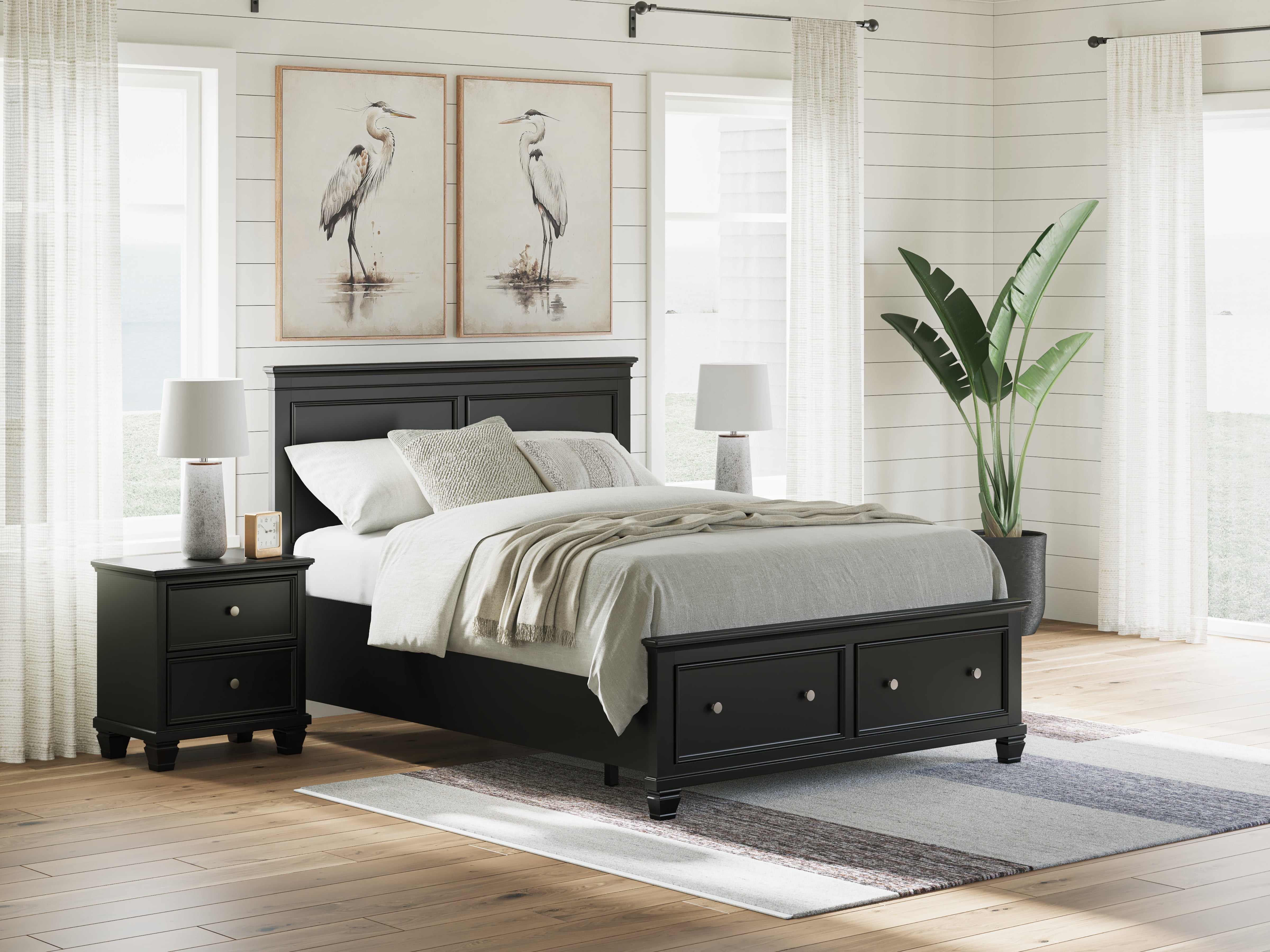 Leasing Furniture - Ashley Furniture - Lanolee Bedroom - Queen Panel Storage Bed / Black - B687B17