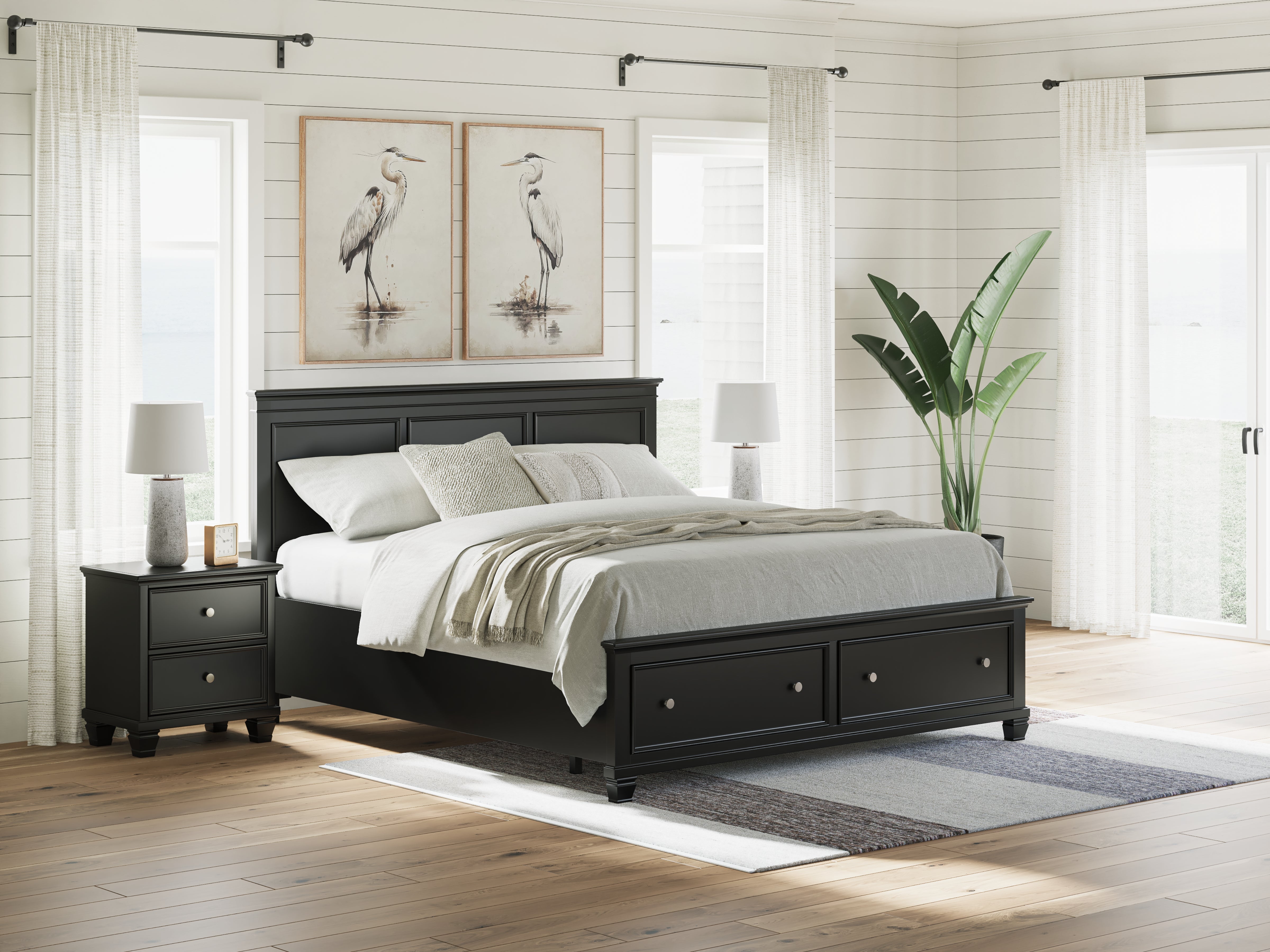 Leasing Furniture - Ashley Furniture - Lanolee Bedroom - California King Panel Storage Bed / Black - B687B20