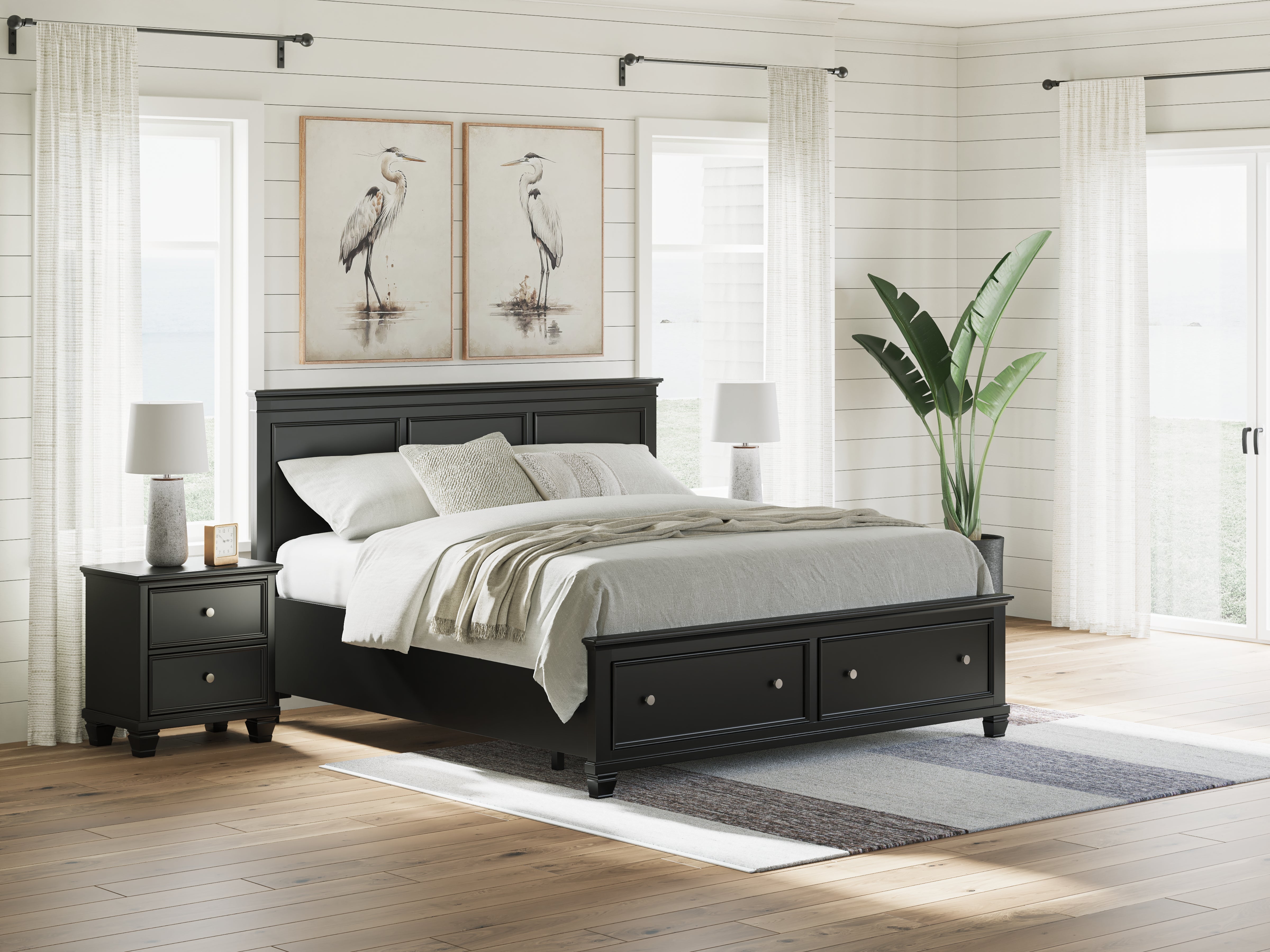 Leasing Furniture - Ashley Furniture - Lanolee Bedroom - King Panel Storage Bed / Black - B687B19