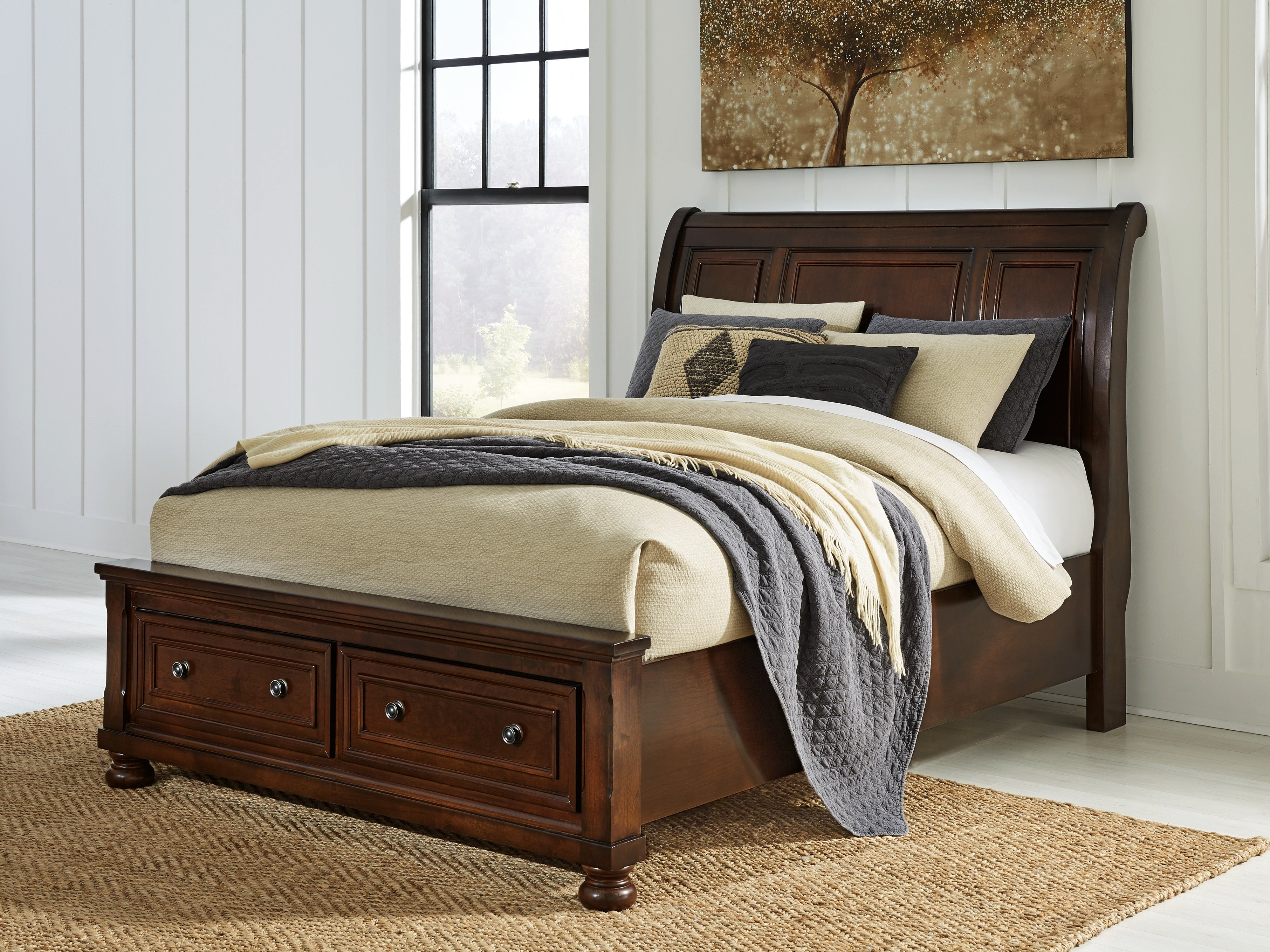 Leasing Furniture - Ashley Furniture - Porter Bedroom - Queen Sleigh Storage Bed / Rustic Brown - B697B43