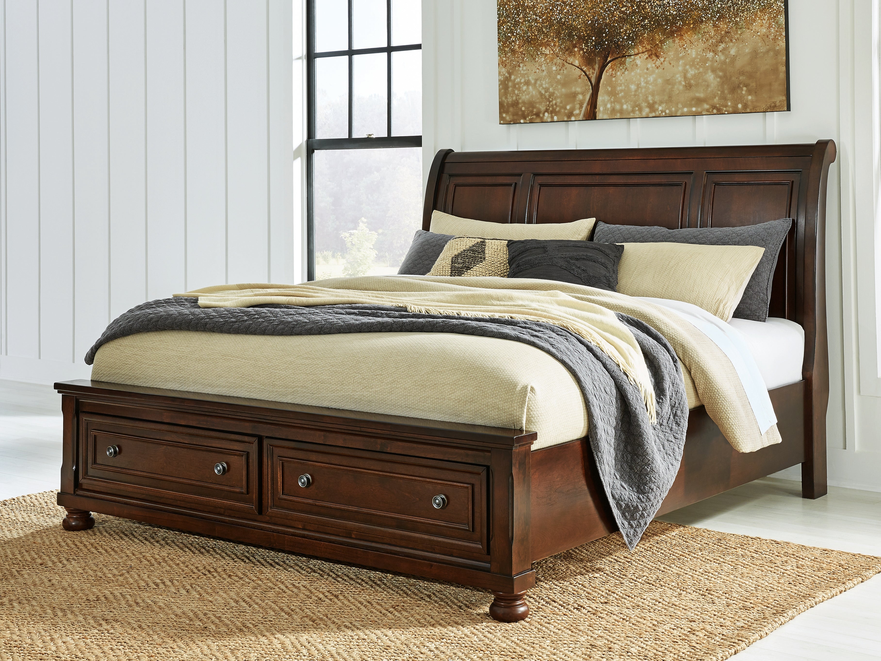 Leasing Furniture - Ashley Furniture - Porter Bedroom - King Sleigh Storage Bed / Rustic Brown - B697B45
