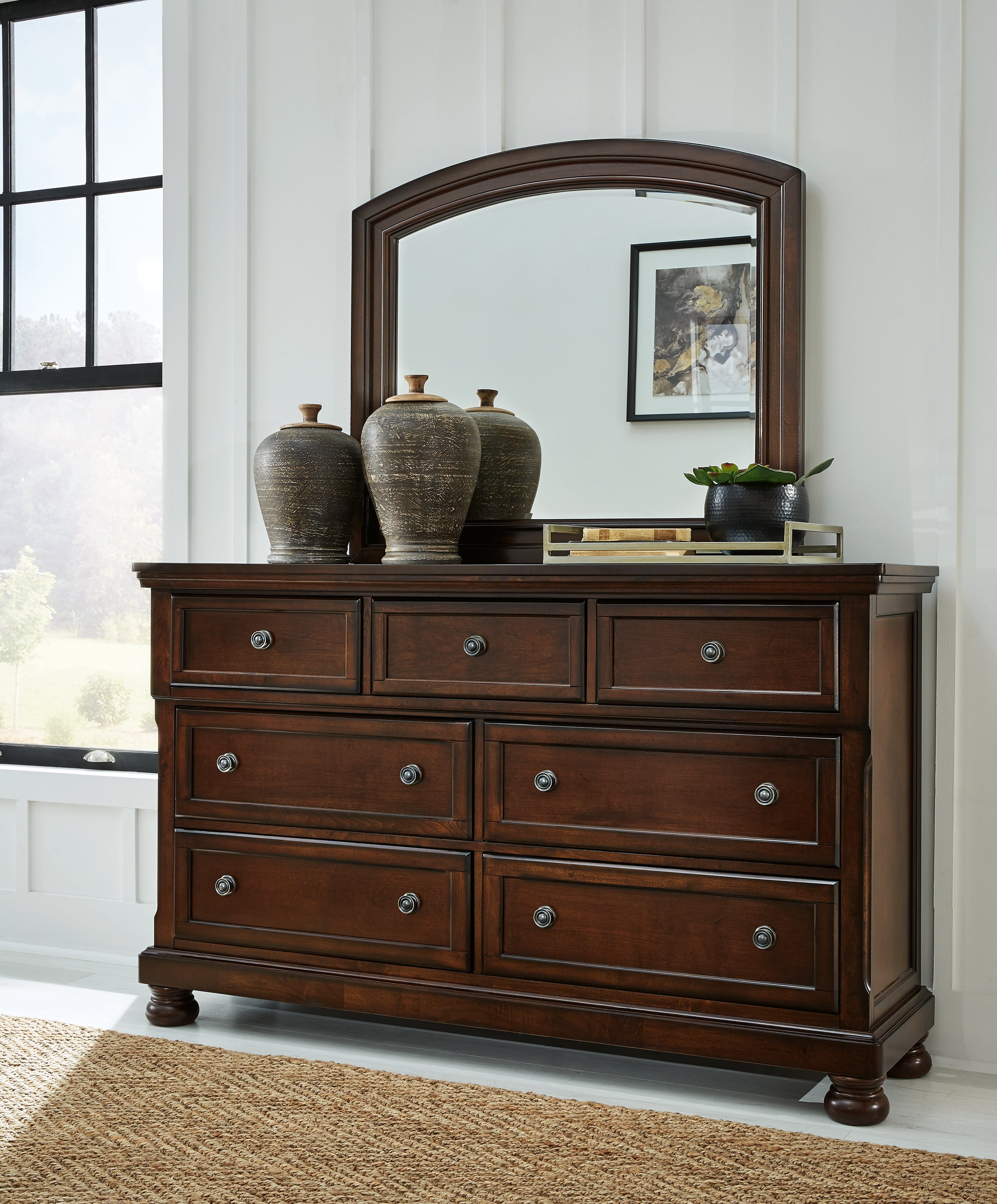 Leasing Furniture - Ashley Furniture - Porter Bedroom - Dresser and Mirror / Rustic Brown - B697B1